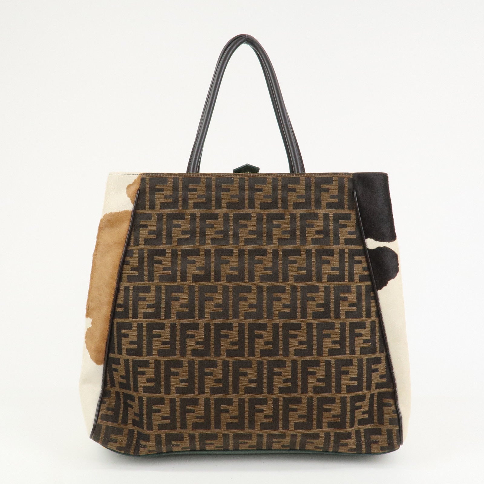FENDI Zucca Canvas Unborn Calf Toujours Cow Print Tote Bag 8BH251