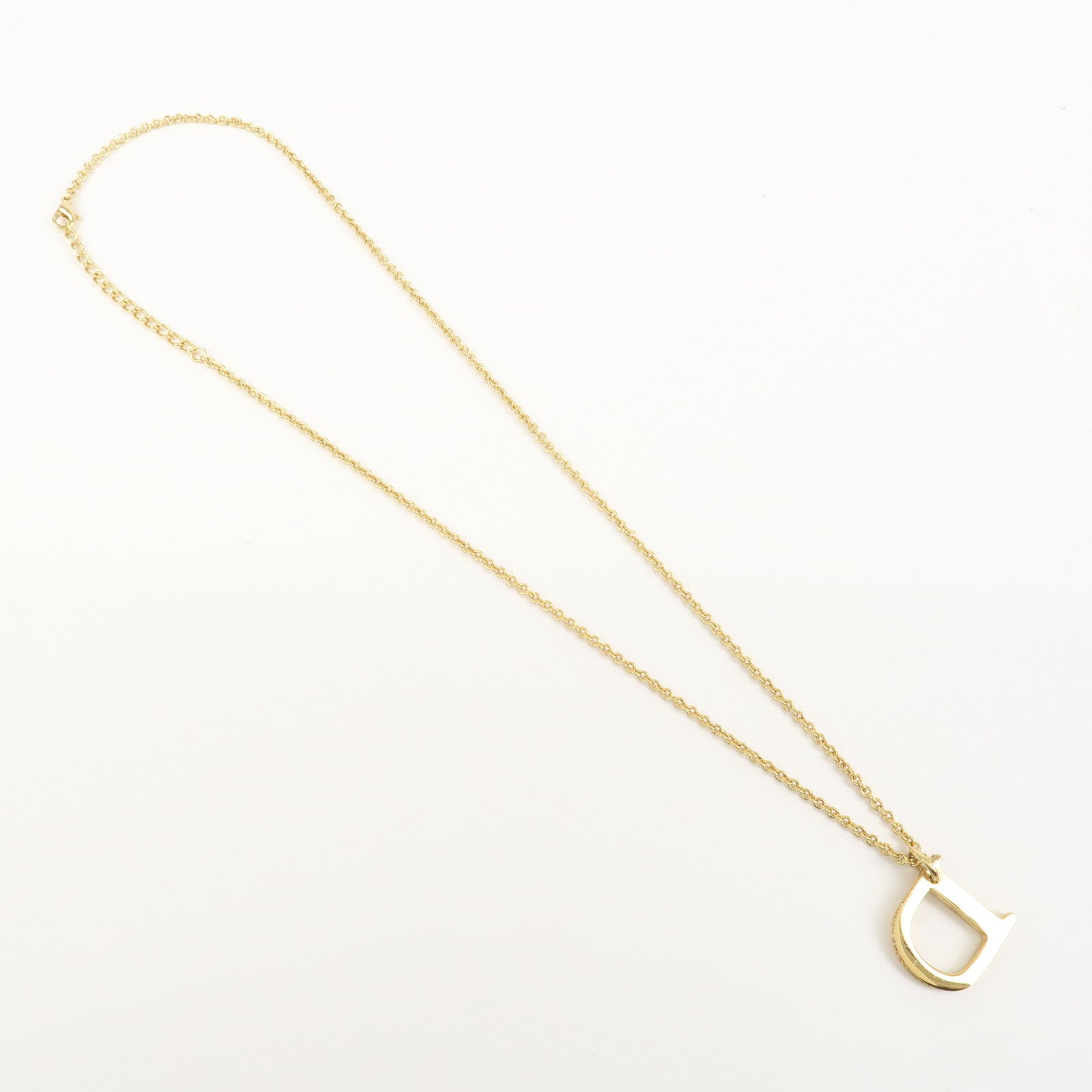 Christian Dior Logo Metal Rhinestone Necklace Gold