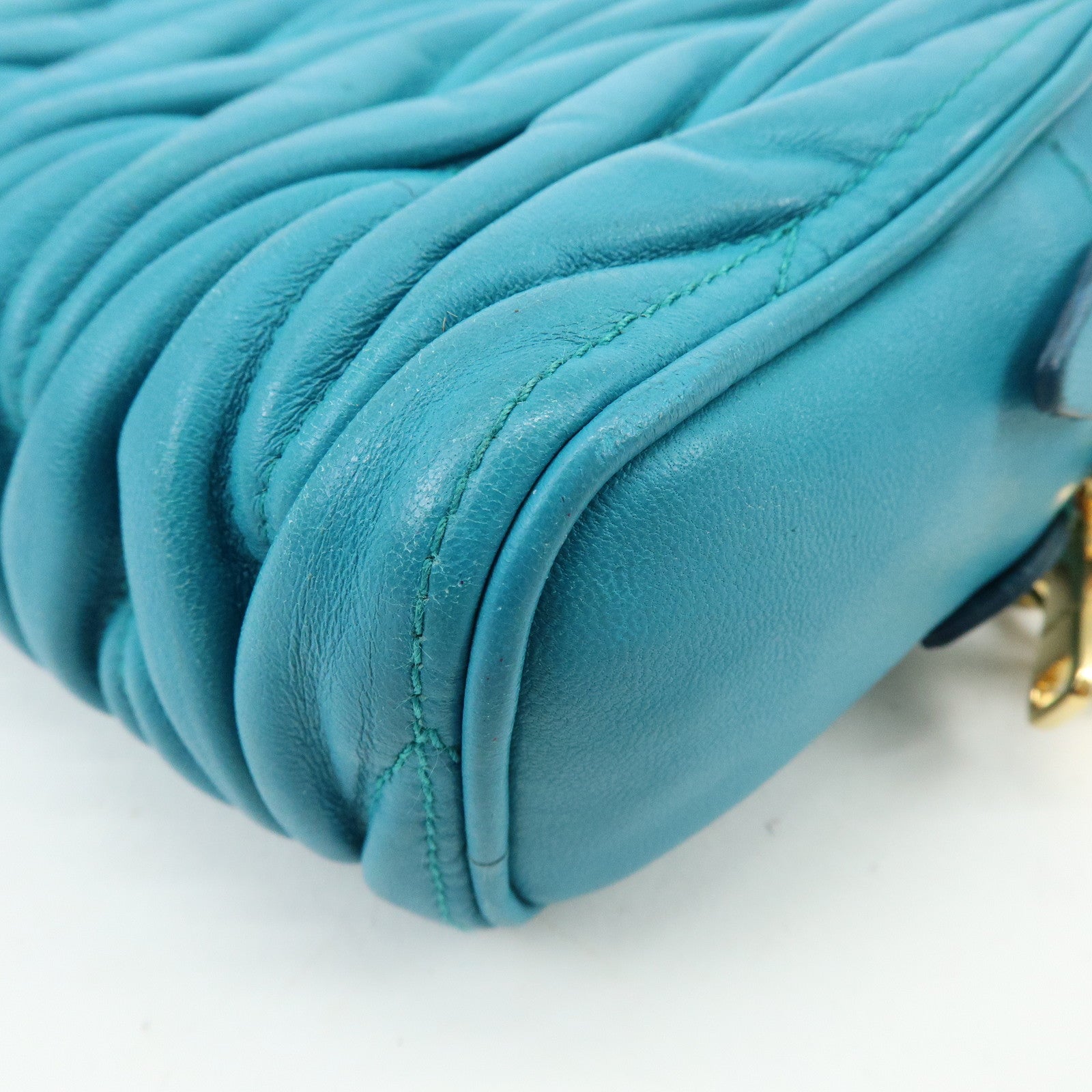 MIU MIU Matelasse Leather 2Way Bag Hand Shoulder Bag Blue RT0543