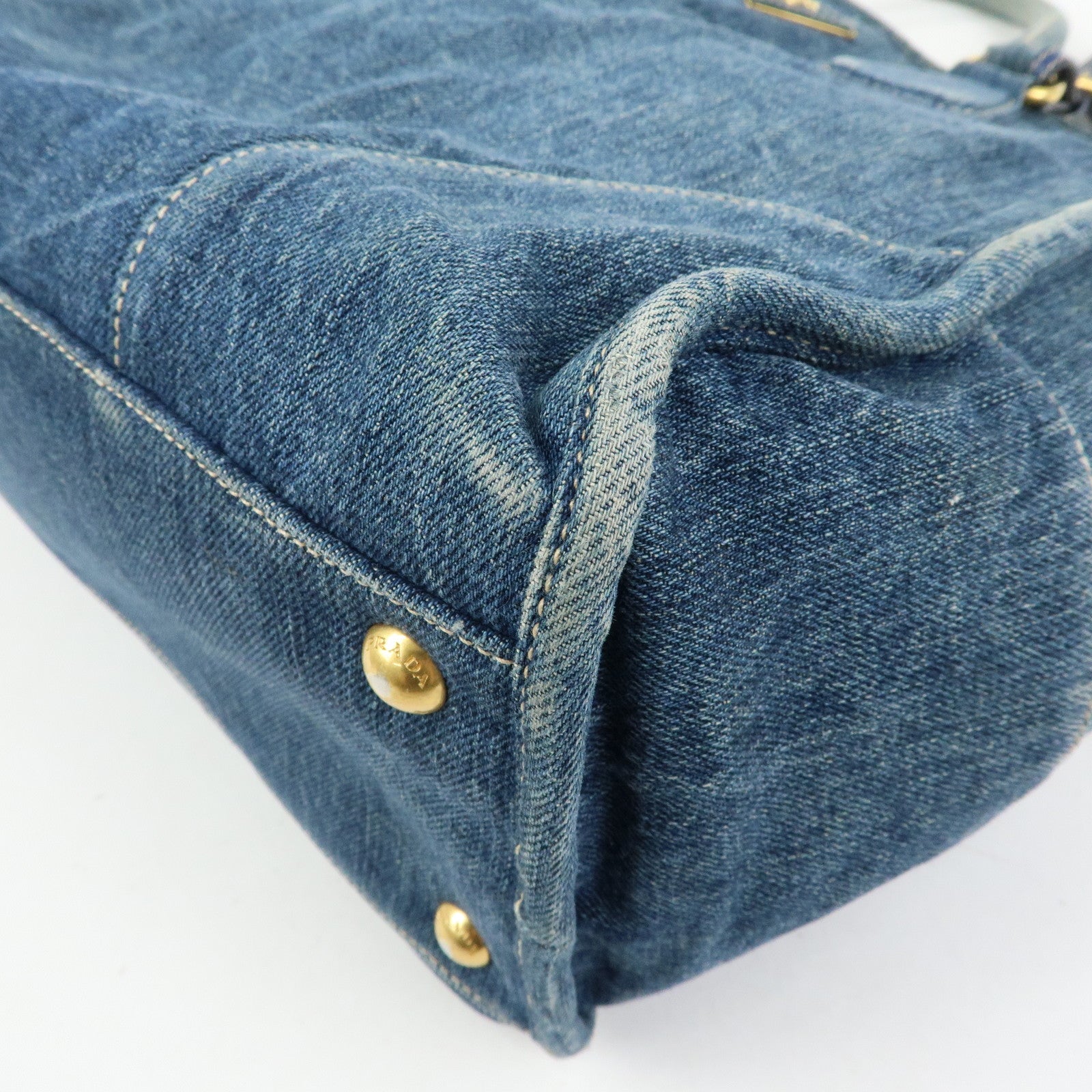 PRADA Triangle Logo Denim Tote Bag Hand Bag Blue BN2254