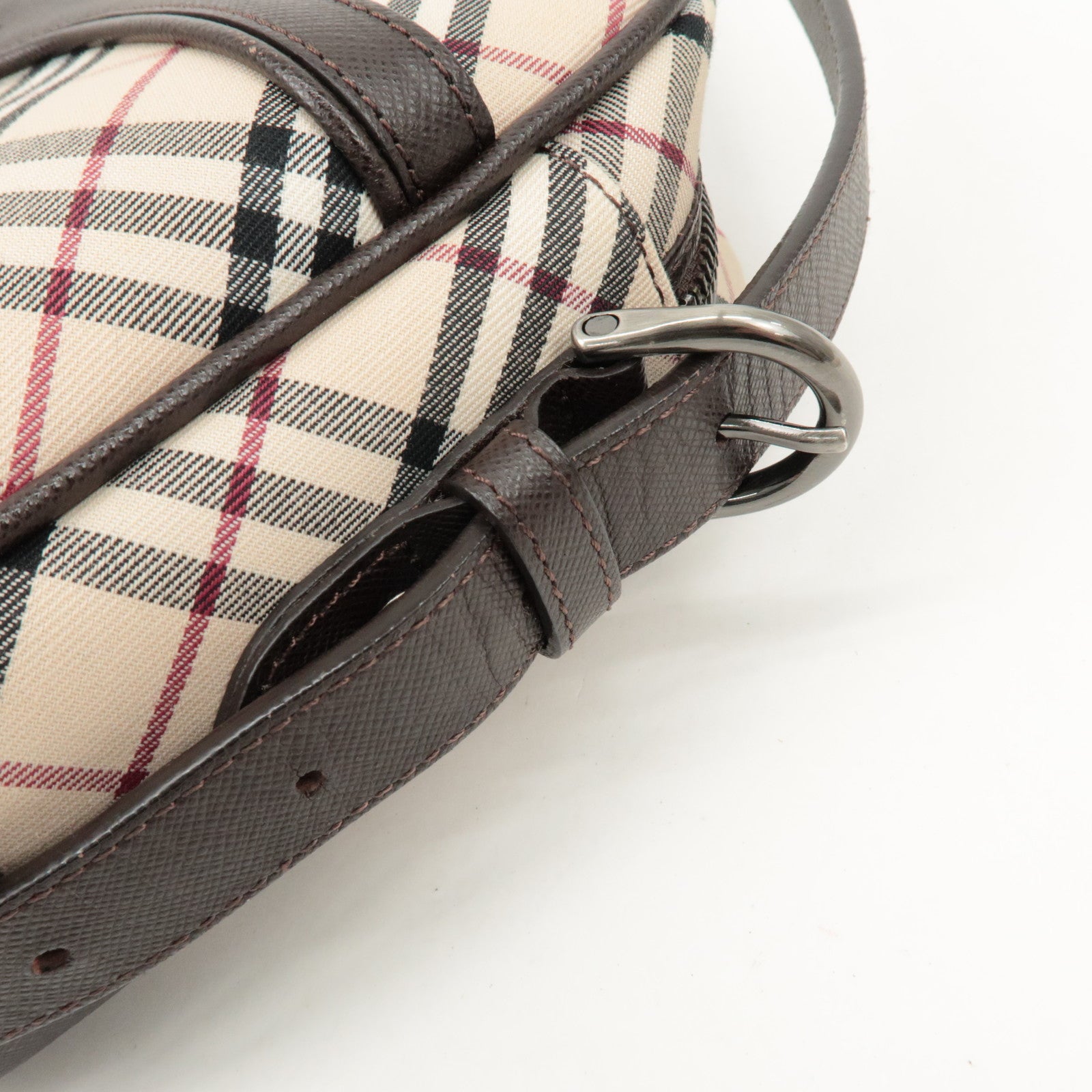 BURBERRY Canvas Leather Shoulder Bag Nova Plaid Beige Brown Used