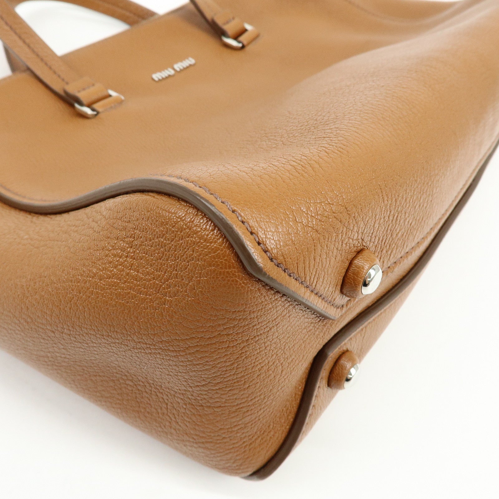MIU MIU Madras Leather 2Way Bag Hand Bag Shoulder Bag Brown 5BB004