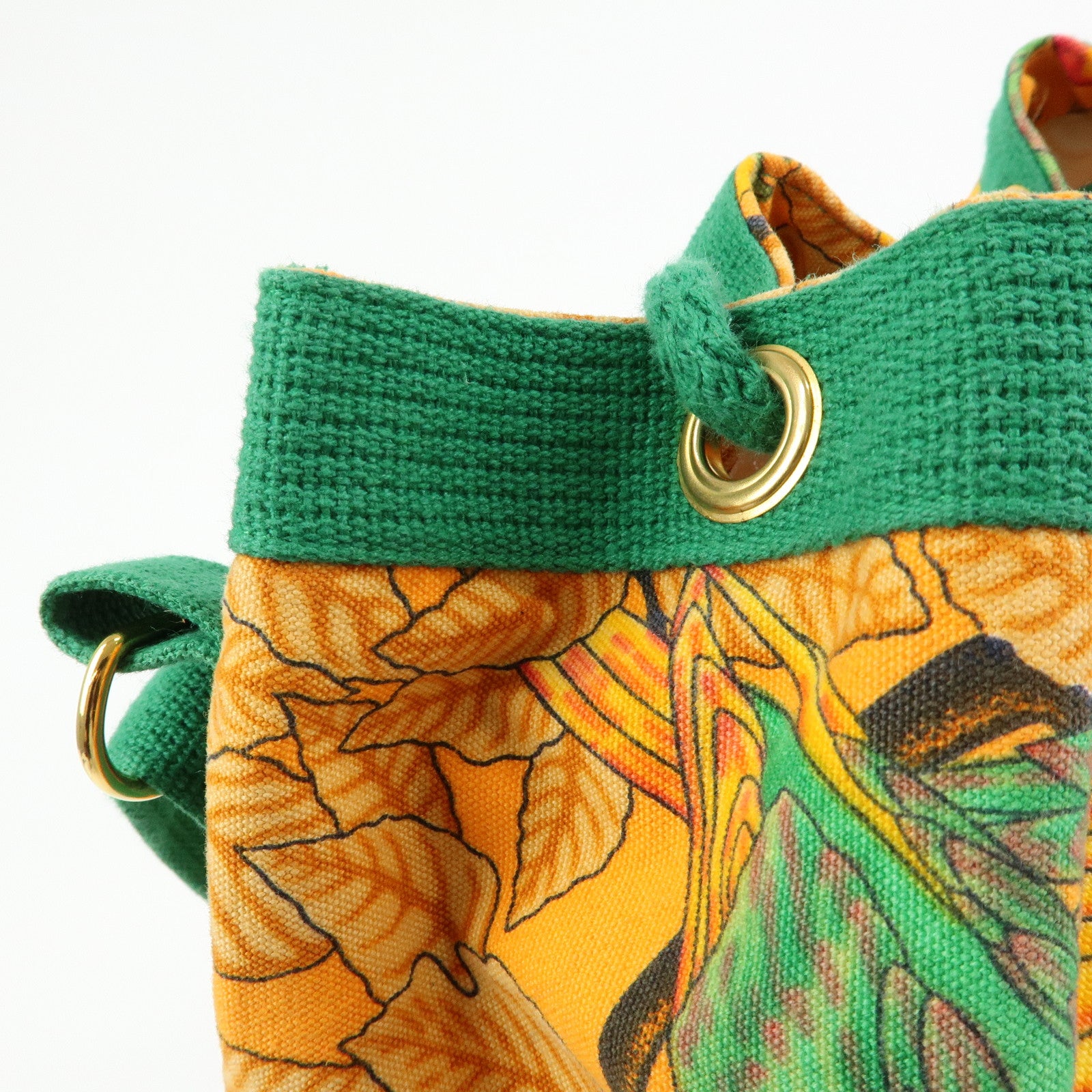 HERMES Canvas Drawstring Shoulder Bag Crossbody Bag Orange Green
