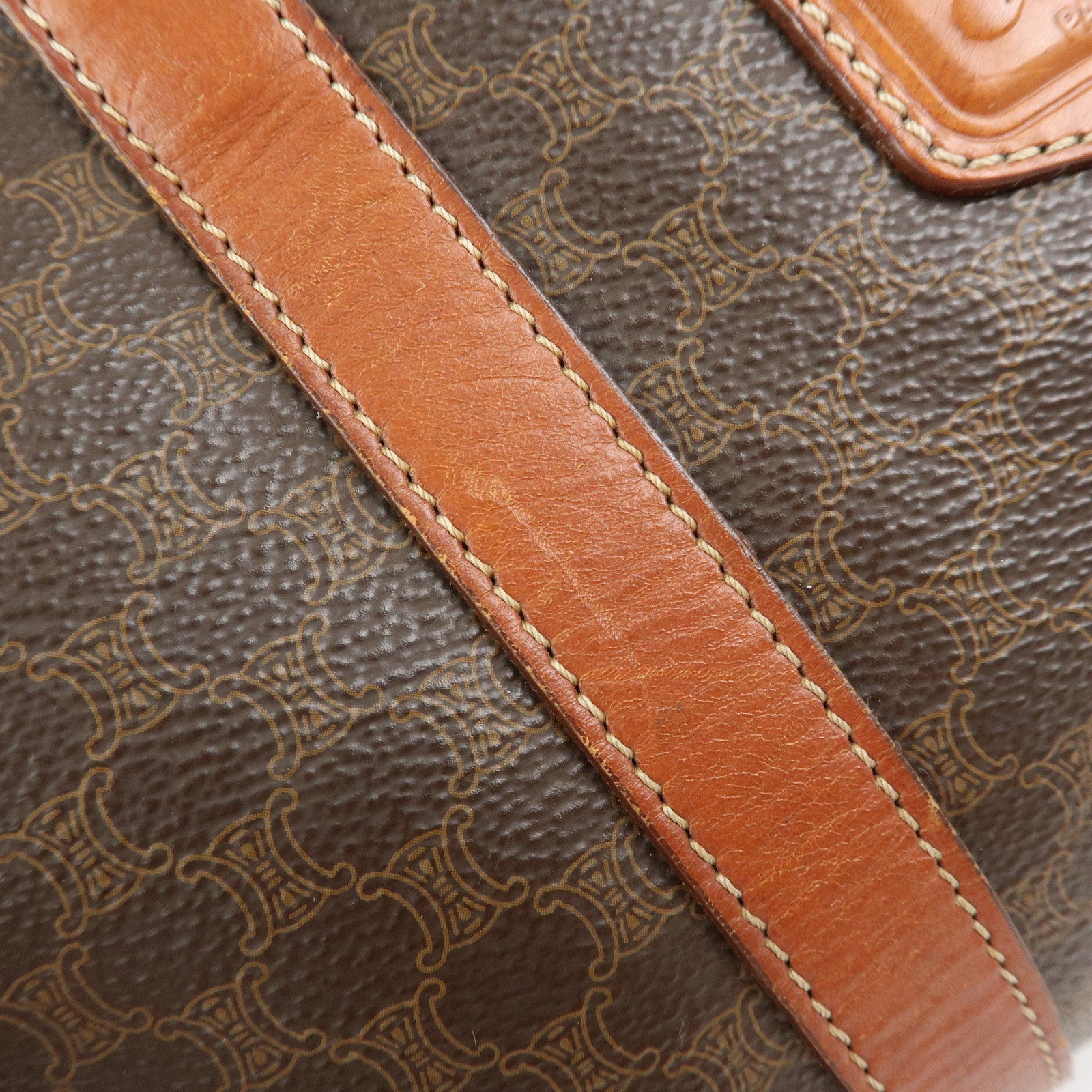 CELINE Macadam PVC Leather Boston Bag Hand Bag Brown