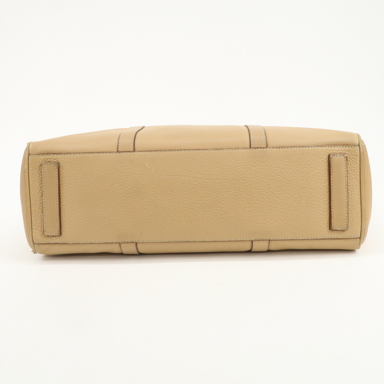 PRADA Triangle Logo Leather Shoulder Bag Hand Bag Beige
