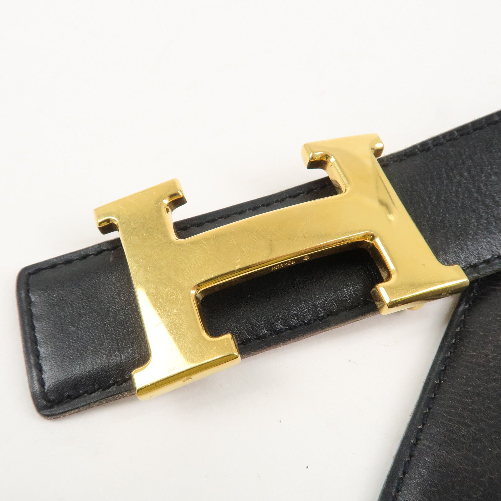 HERMES H Buckle Reversible Box Calf Constance Belt X Stamped Black Used