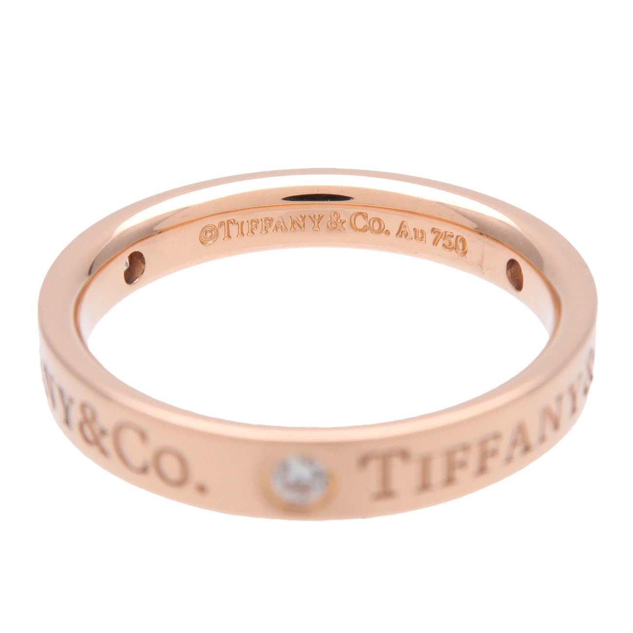 Tiffany & Co Flat Band Ring 3P Diamond K18 Rose Gold US4.5 EU48