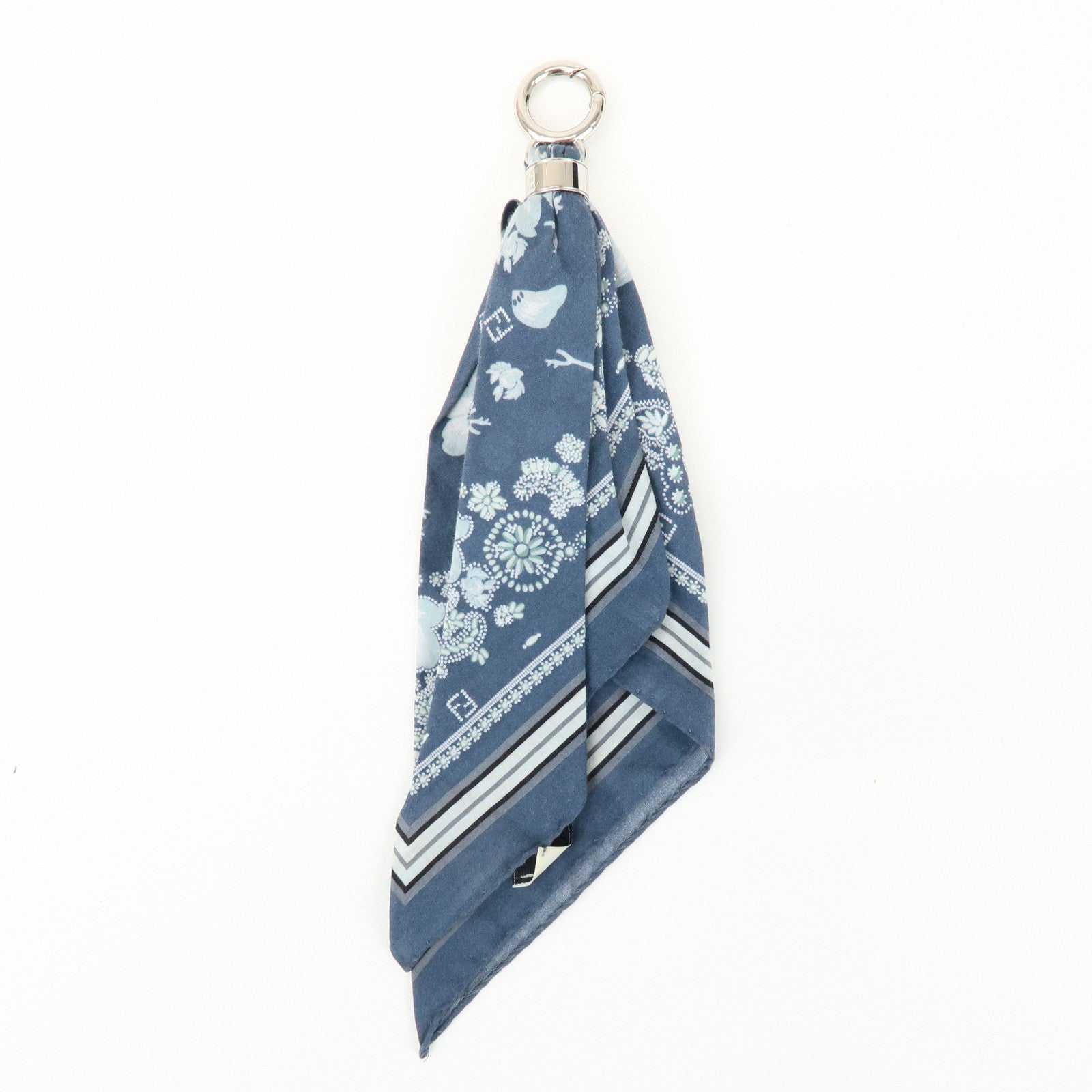 FENDI Logo Metal Cotton Bag Charm Key Chain Blue 7AS386