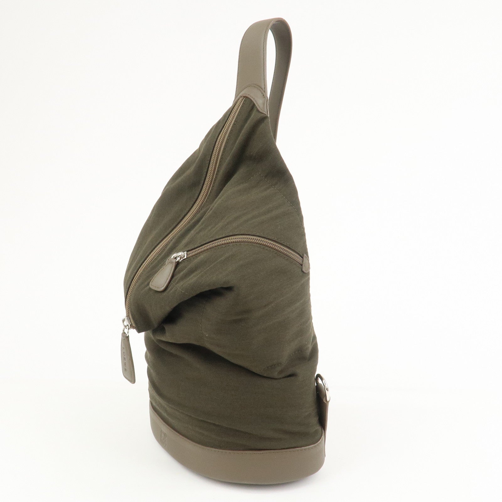 LOEWE Anagram Canvas Leather Backpack Rucksuck Khaki Brown