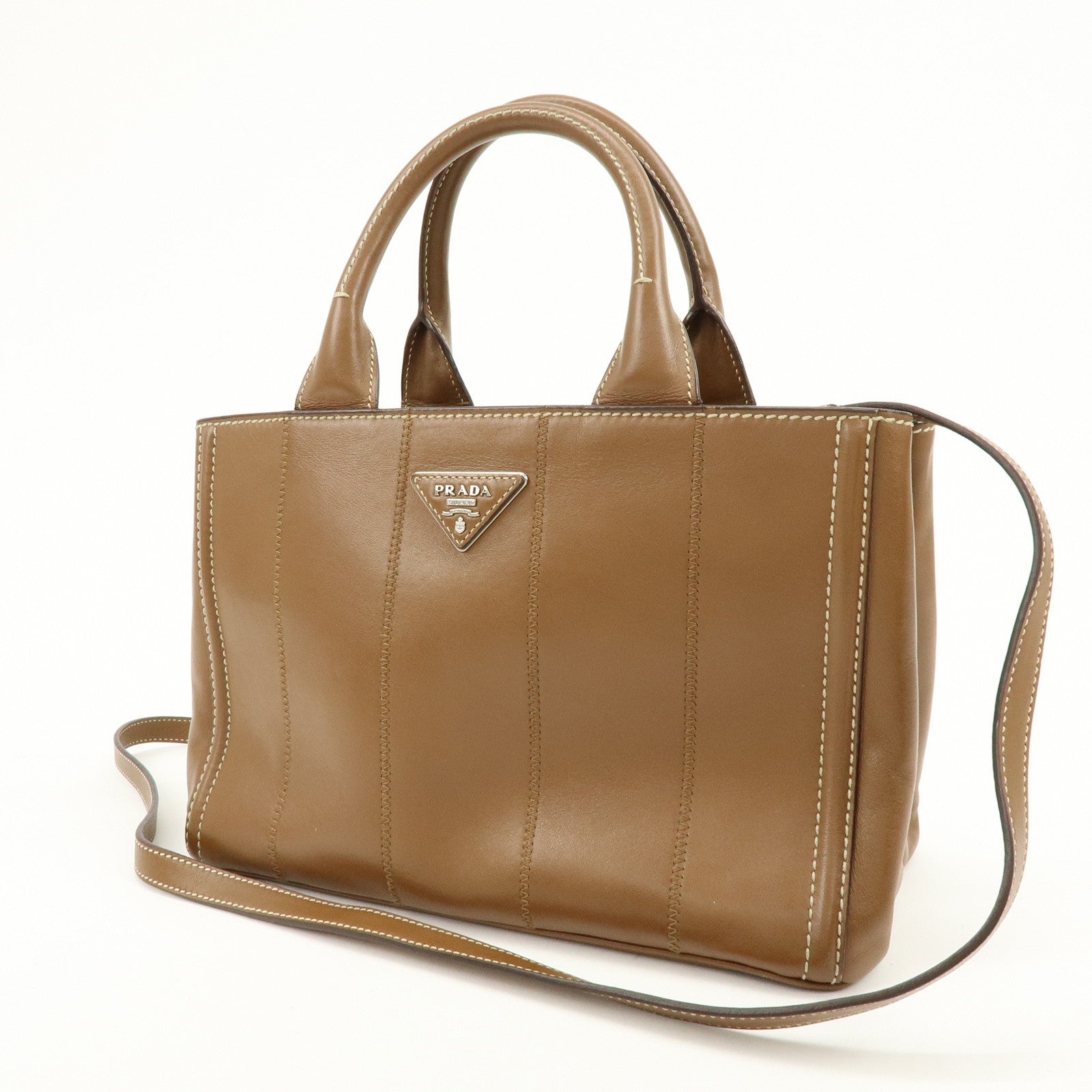 PRADA Canapa Triangle Logo 2Way Bag Shoulder Hand Bag Brown 1BG900