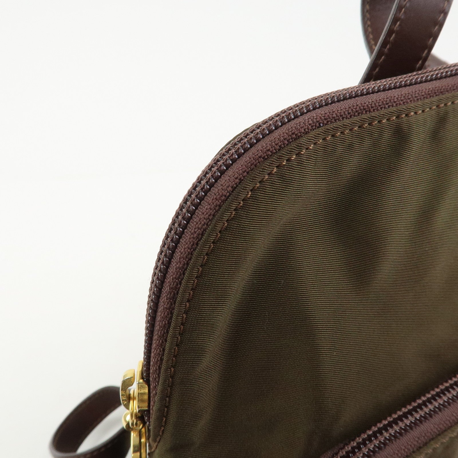 CELINE Logo Nylon Leather Backpack Ruck Sack Brown