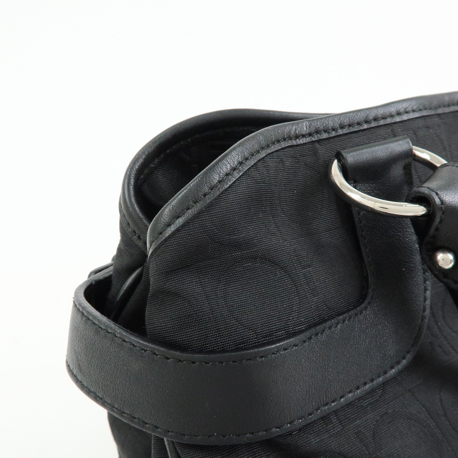 Ferragamo Ganchini Nylon Leather Shoulder Bag Hand Bag Black