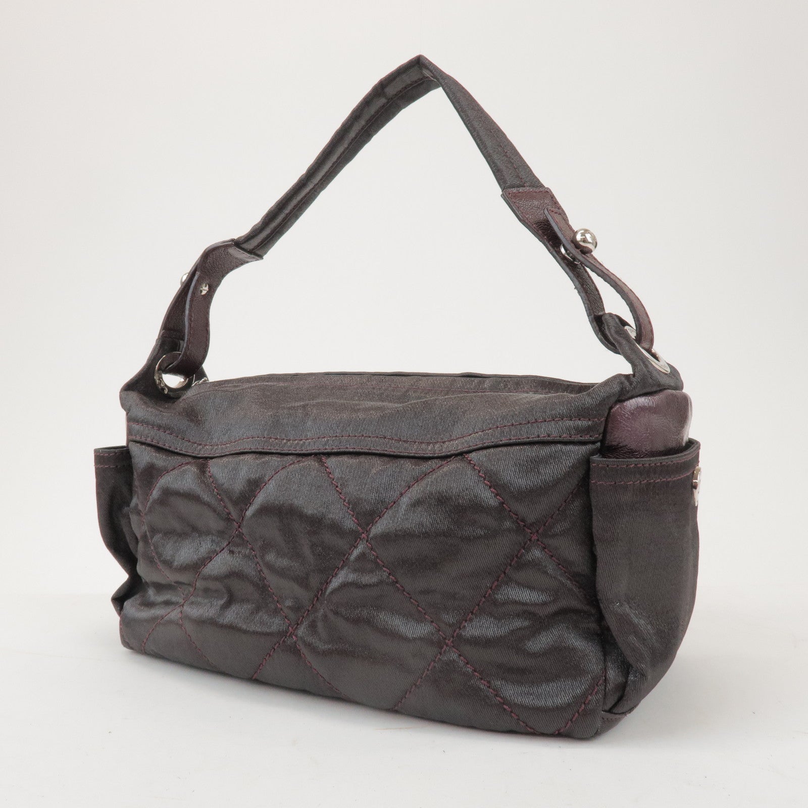 CHANEL Biarritz PVC Coated Canvas Calf Leather Shoulder Bag A34205