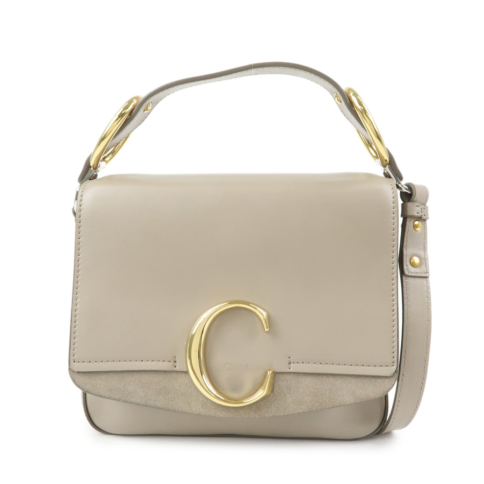 Chloe Chloe C Leather Suede 2Way Hand Bag Shoulder Bag Greige