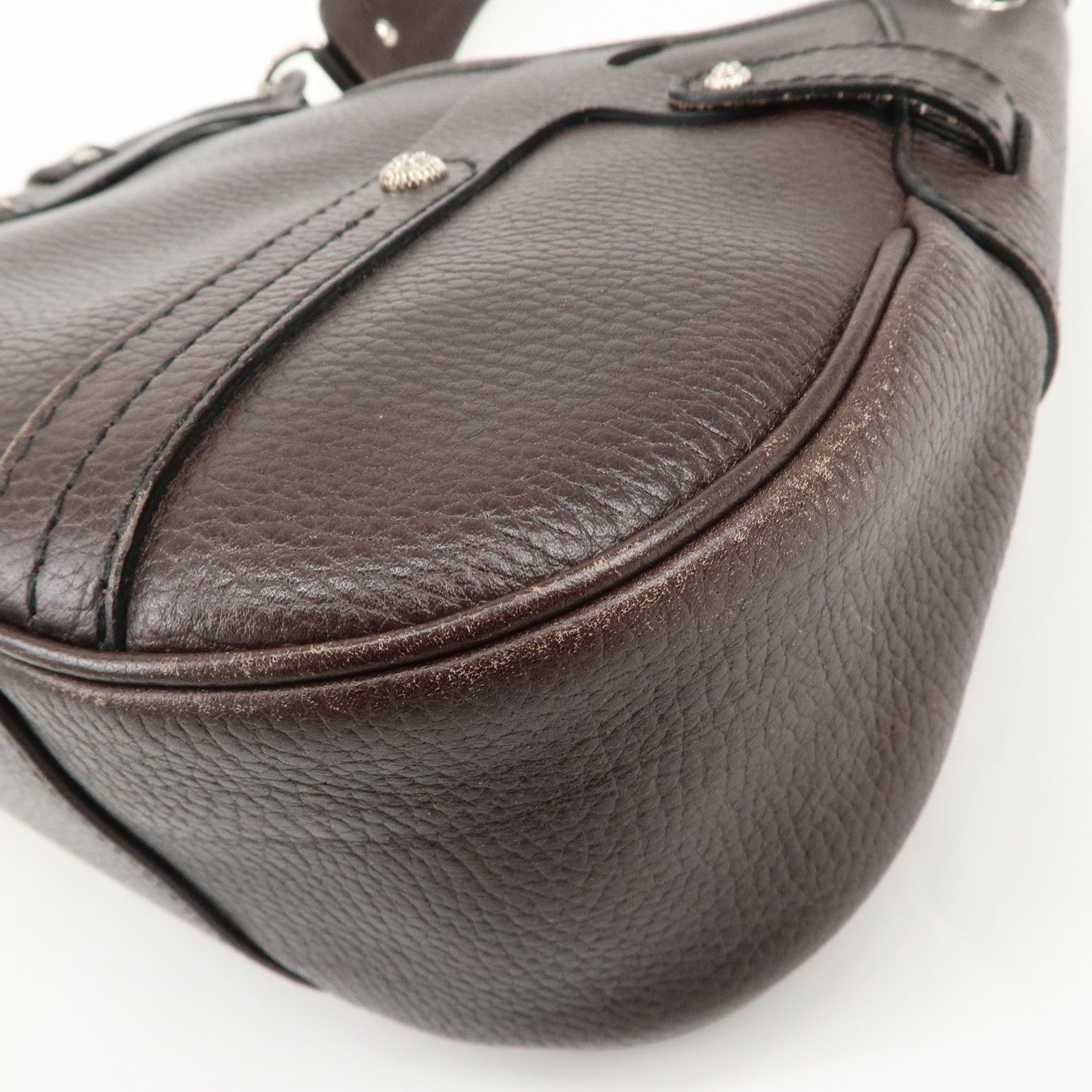 Ferragamo Gancini Leather Shoulder Bag Dark Brown Silver