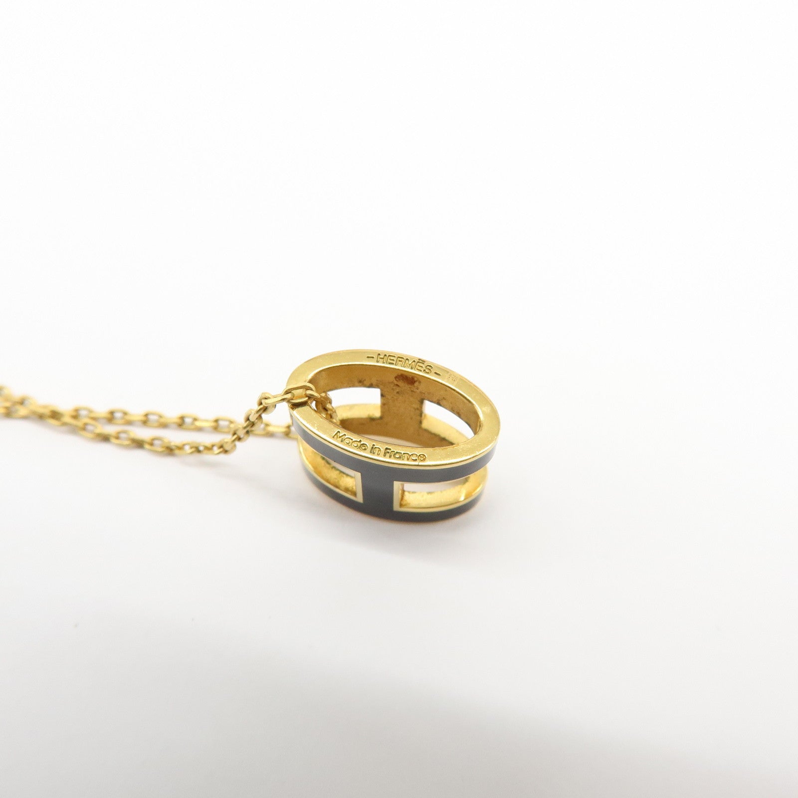 HERMES Pop H Metal Necklace Black Gold