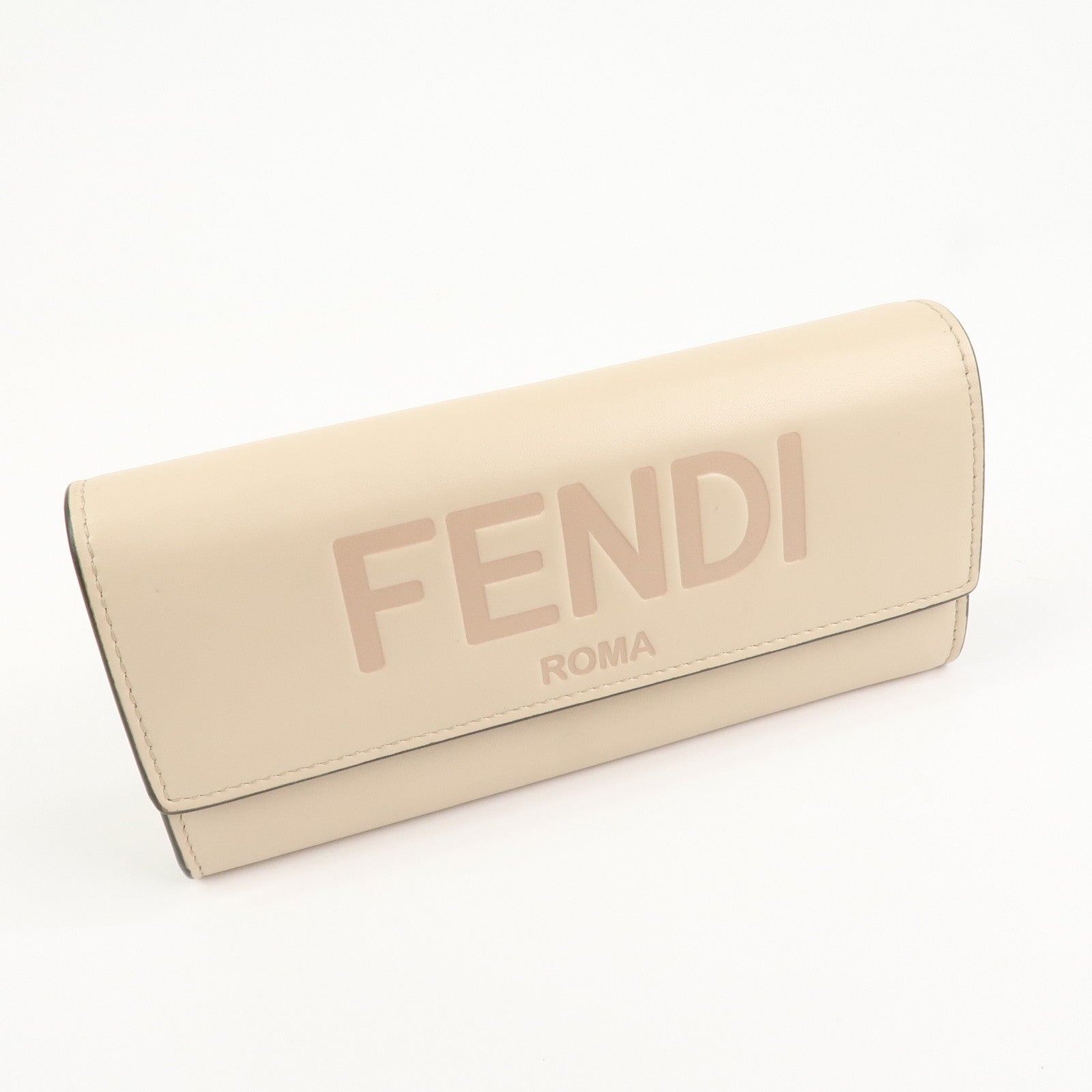 FENDI Logo Leather Flap Continental Long Wallet Beige 8M0251