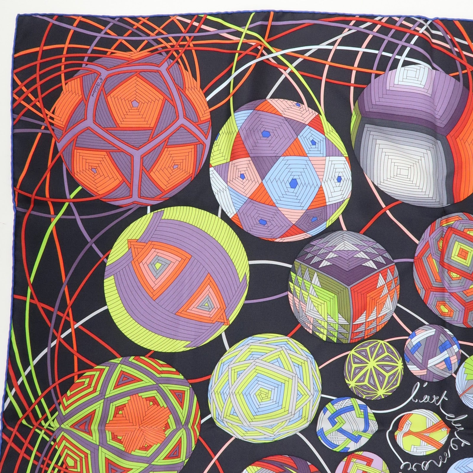 HERMES Carre 90 Silk 100% Scarf L'art du temari Black