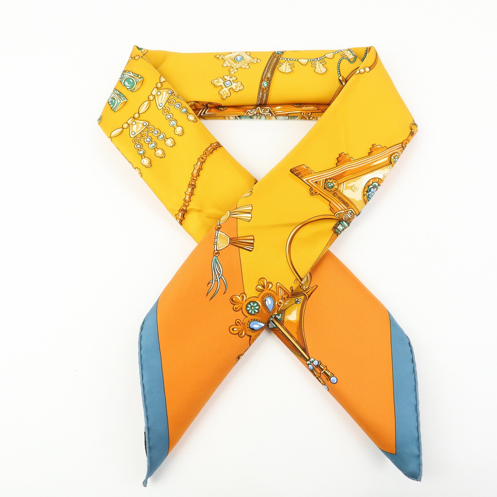 HERMES Carre 90 Silk 100% PARURES DES SABLES Scarf Orange