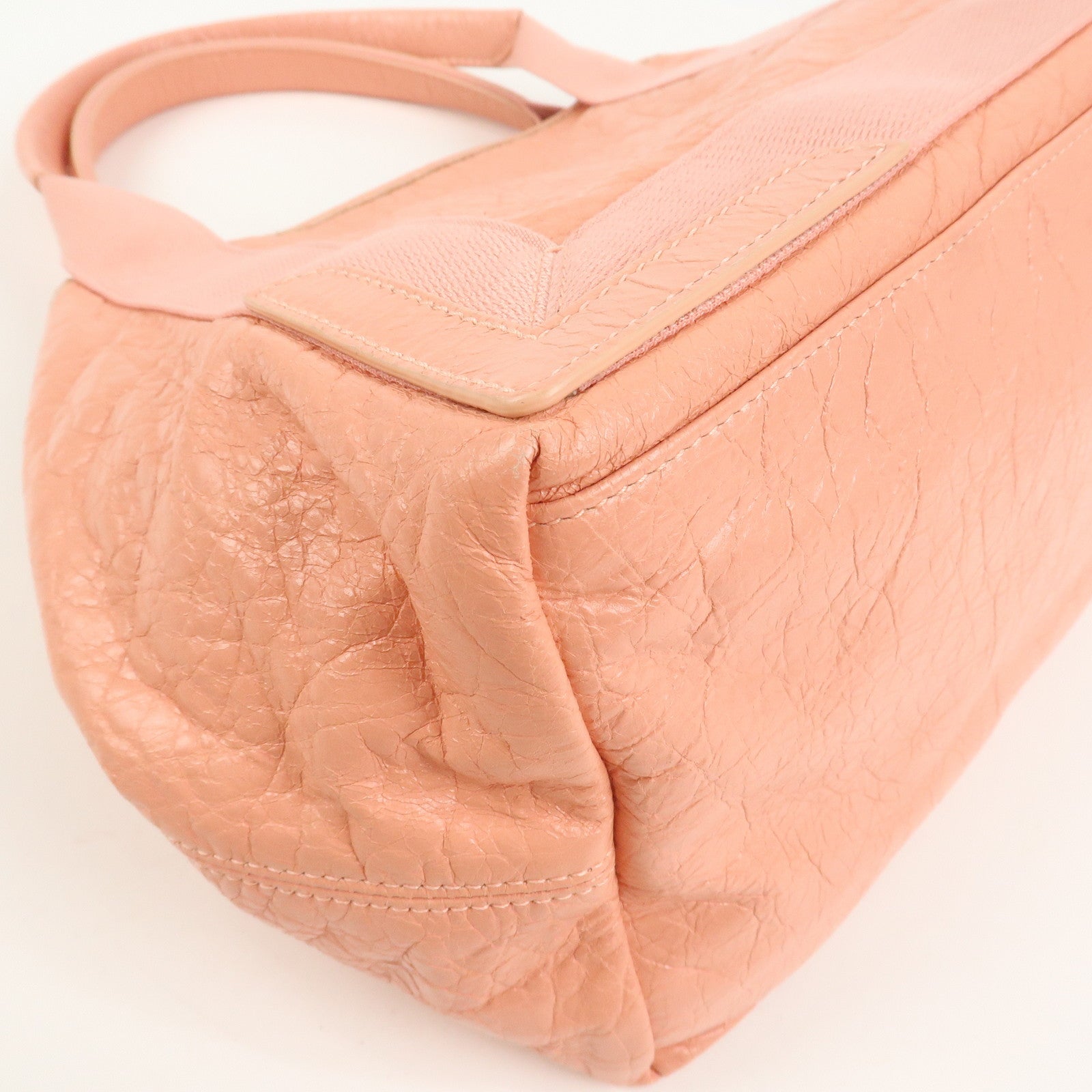 BALENCIAGA Navy Cabas M Canvas Leather Tote Bag Hand Bag Pink