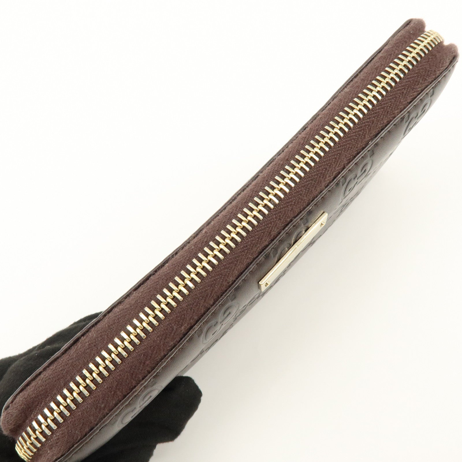 GUCCI Guccissima Leather Round Zippy Long Wallet Dark Brown 112724