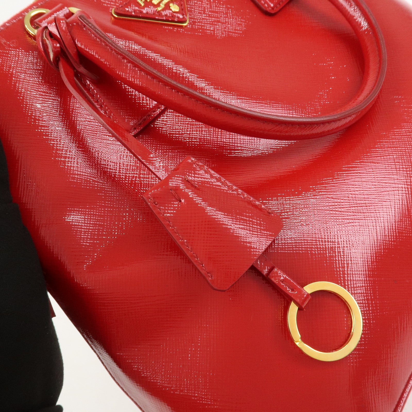 PRADA Logo Patent Leather 2Way Bag Shoulder Bag Hand Bag Red BL0909