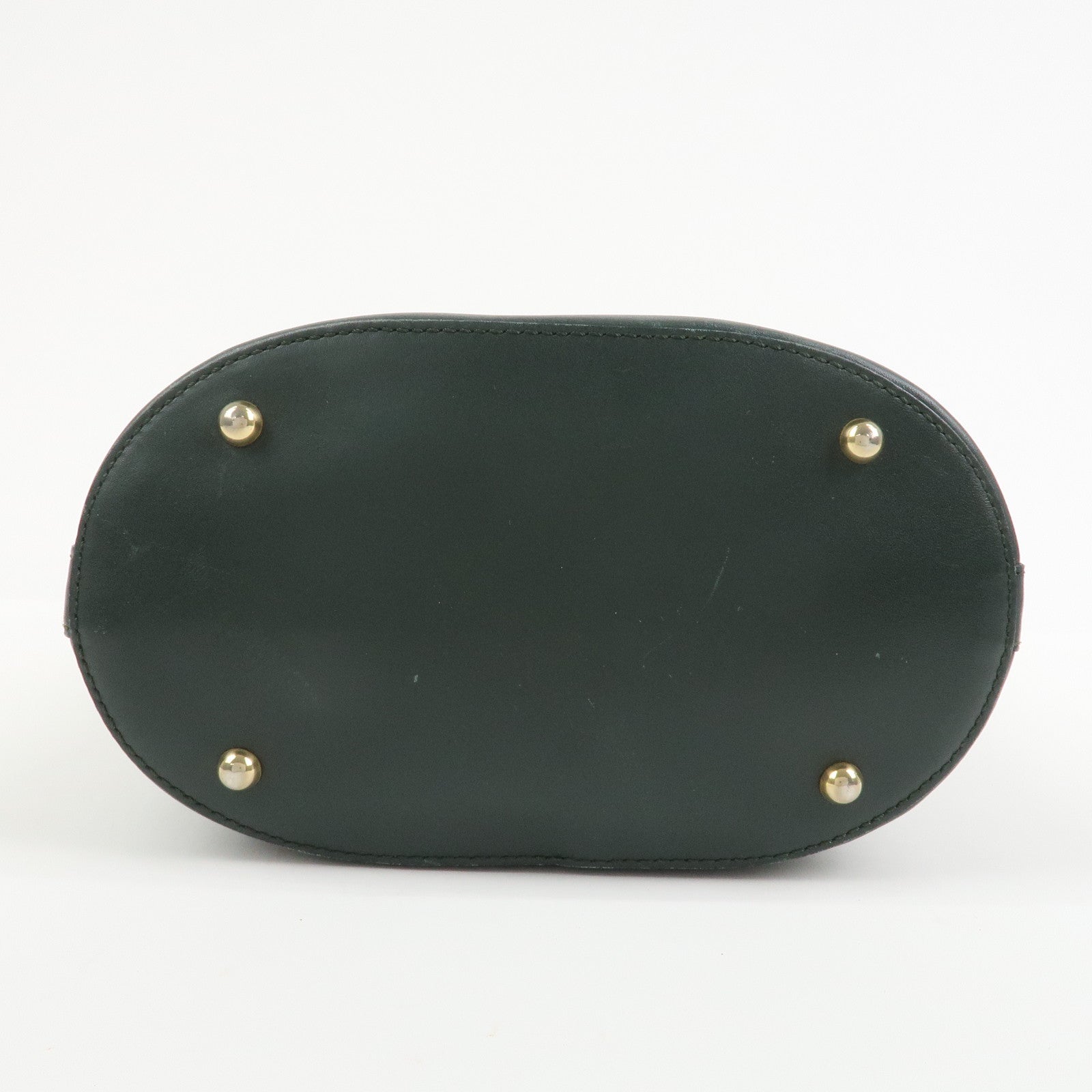 CELINE C Macadam Canvas Leather Tote Bag Shoulder Bag Dark Green