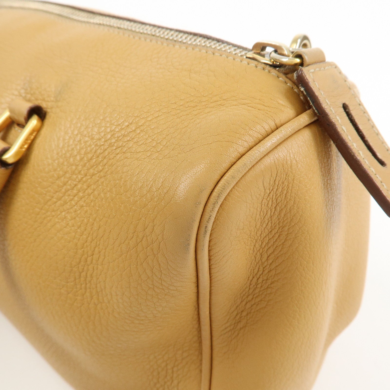 PRADA Leather Hand Bag Boston Bag Hand Bag Beige