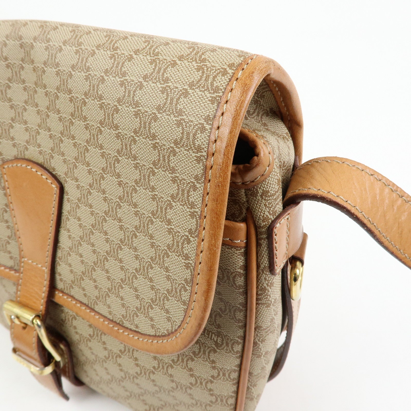 CELINE Macadam PVC Leather Shoulder Bag Beige Brown