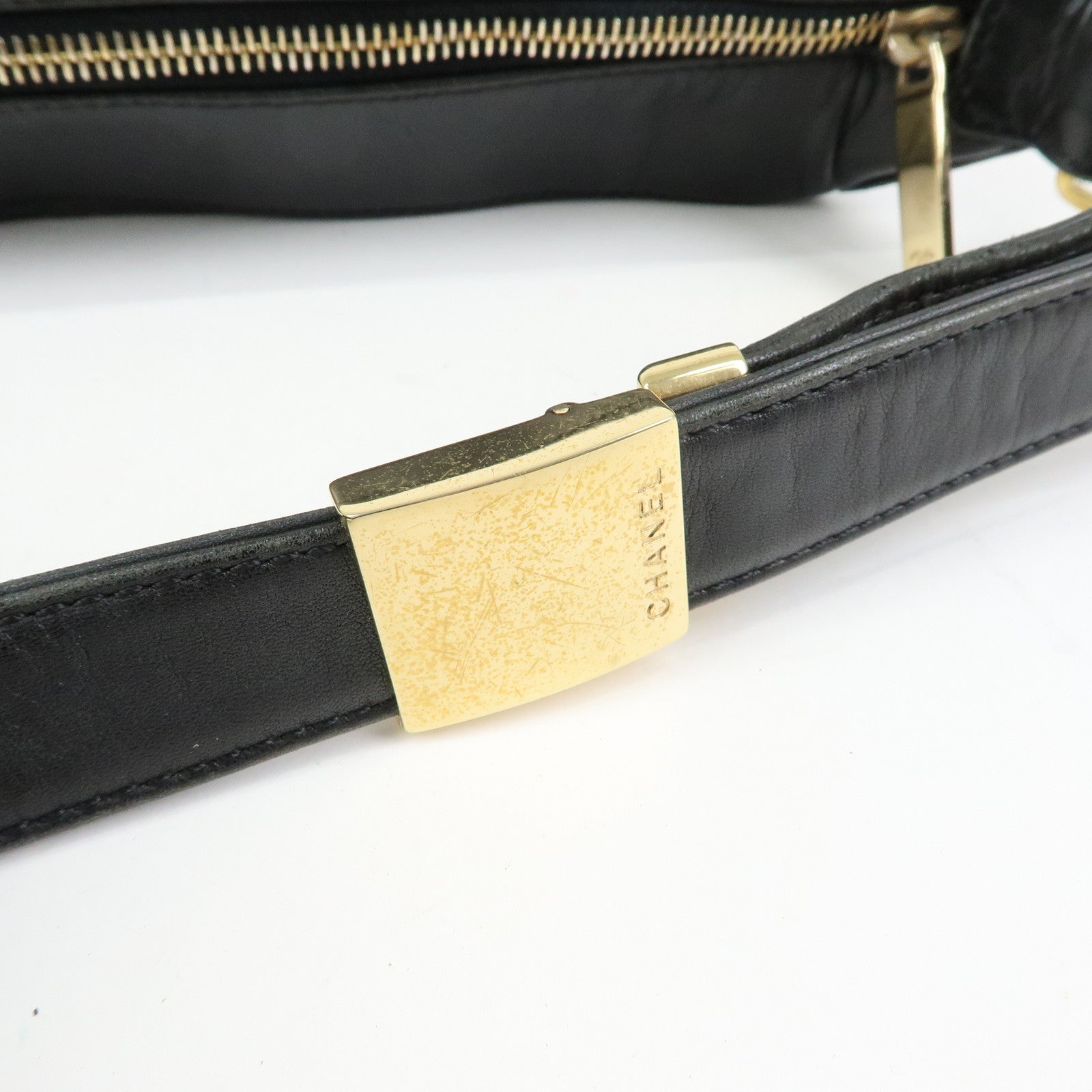 CHANEL Chocolate Bar COCO Mark Lamb Skin Hand Shoulder Bag Black