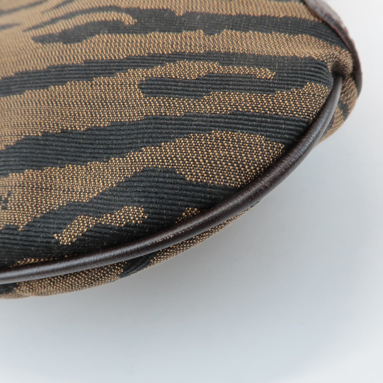 FENDI Zebra Leather Canvas Shoulder Bag Hand Bag Black Brown Used