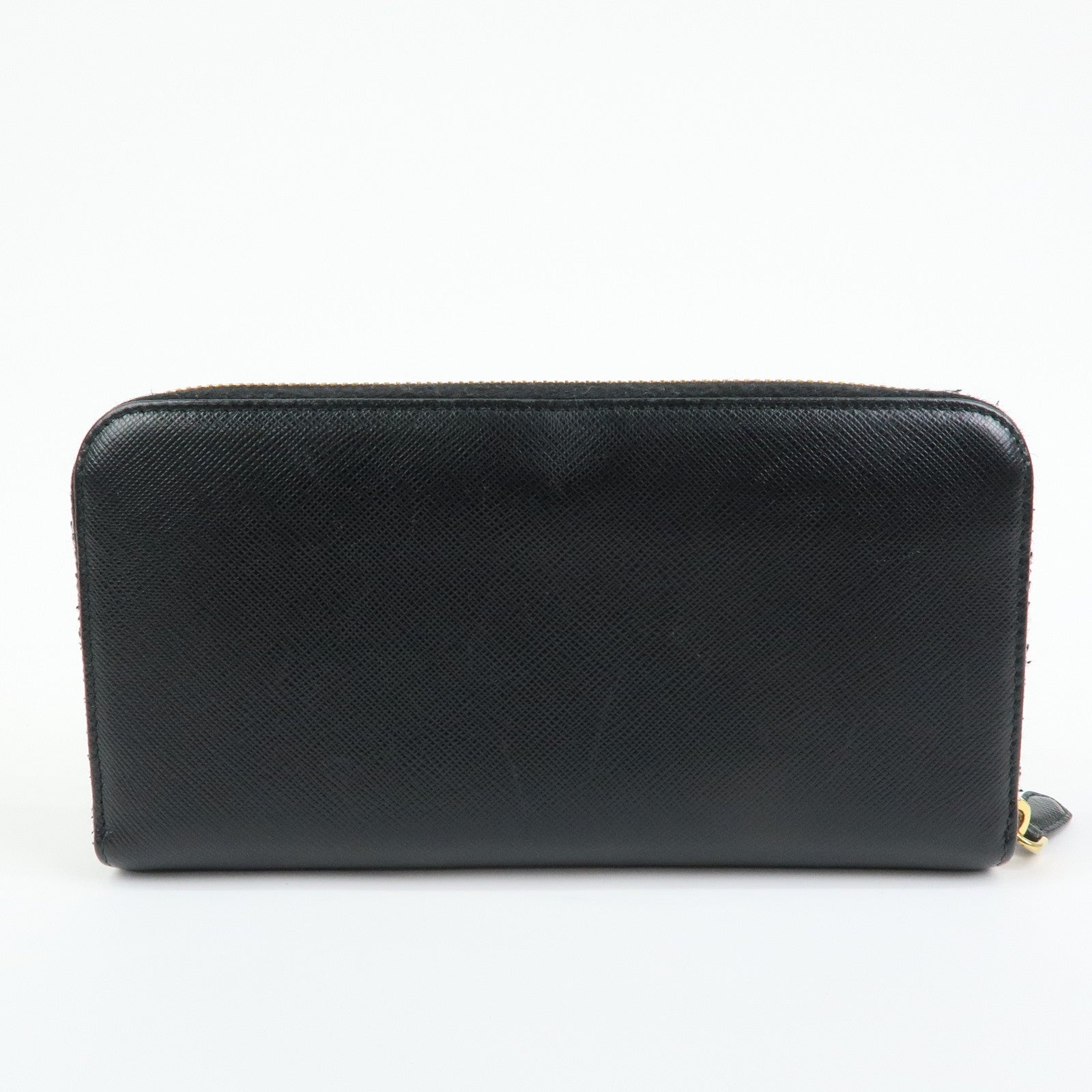 PRADA Logo Saffiano Leather Round Zippy Long Wallet Ribbon 1ML506