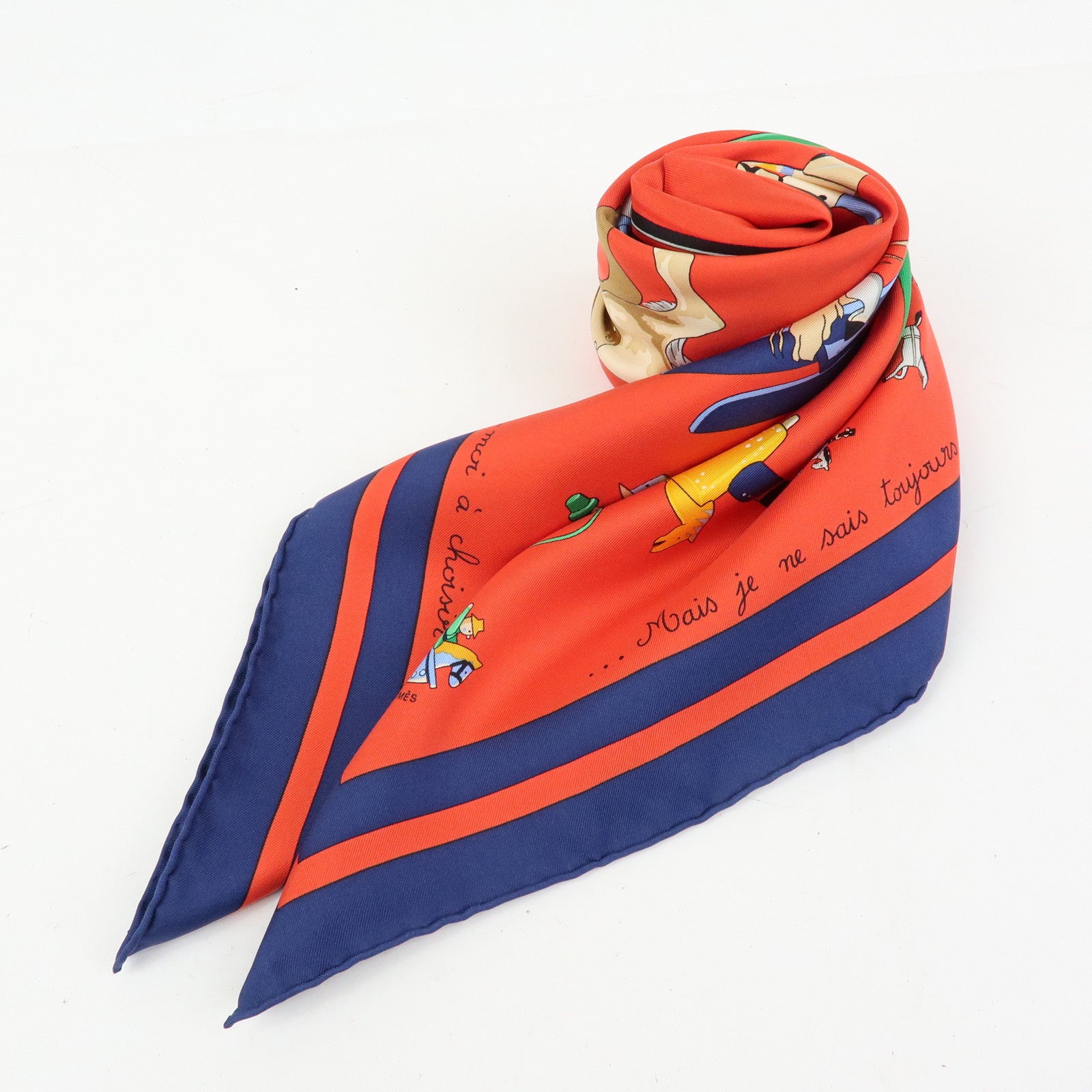 HERMES Carre 90 Silk 100% Scarf Raconte moi le cheval Red Navy