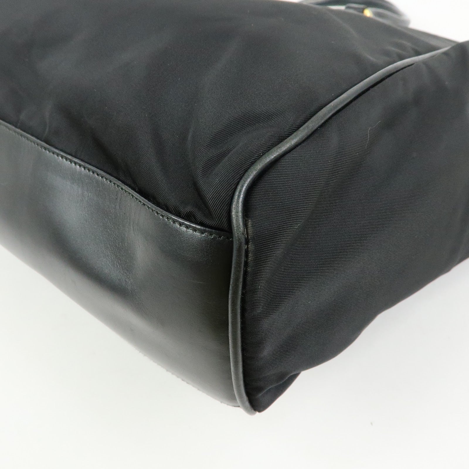 PRADA Triangle Logo Nylon Leather Hand Bag Tote Shoulder Bag Black