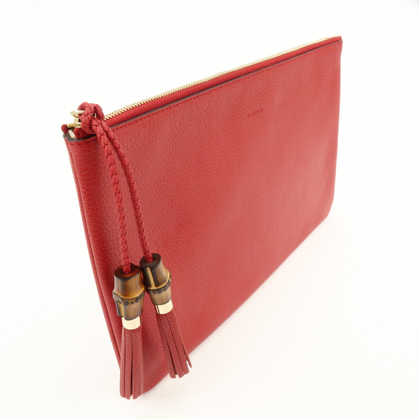 GUCCI Bamboo Leather Clutch Bag Pouch Red 449653