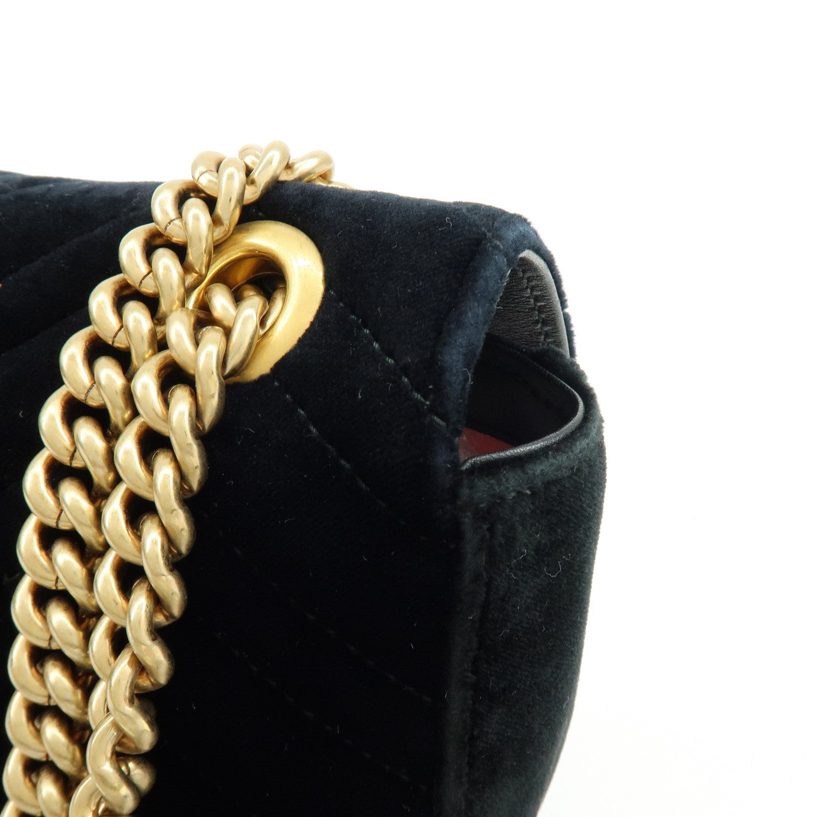GUCCI GG Marmont Small Velvet Chain Shoulder Bag Black 446744