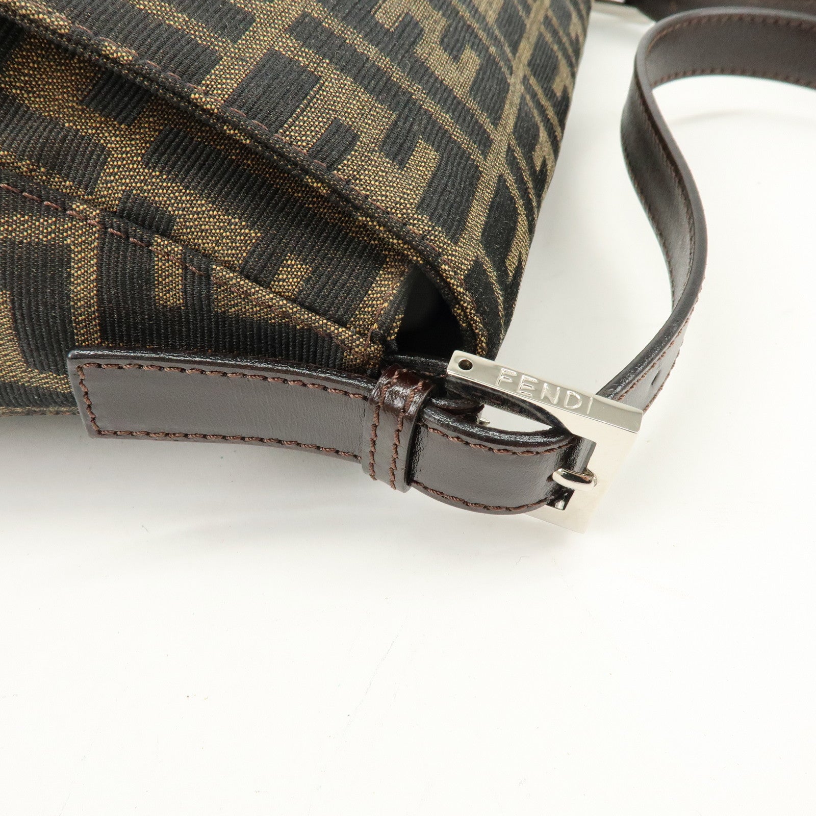 FENDI Mamma Baguette Zucca Canvas Leather Shoulder Hand Bag 26325