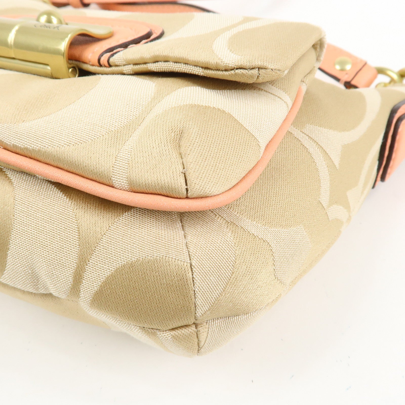 COACH Signature Canvas Leather Shoulder Crossbody Bag Beige Pink