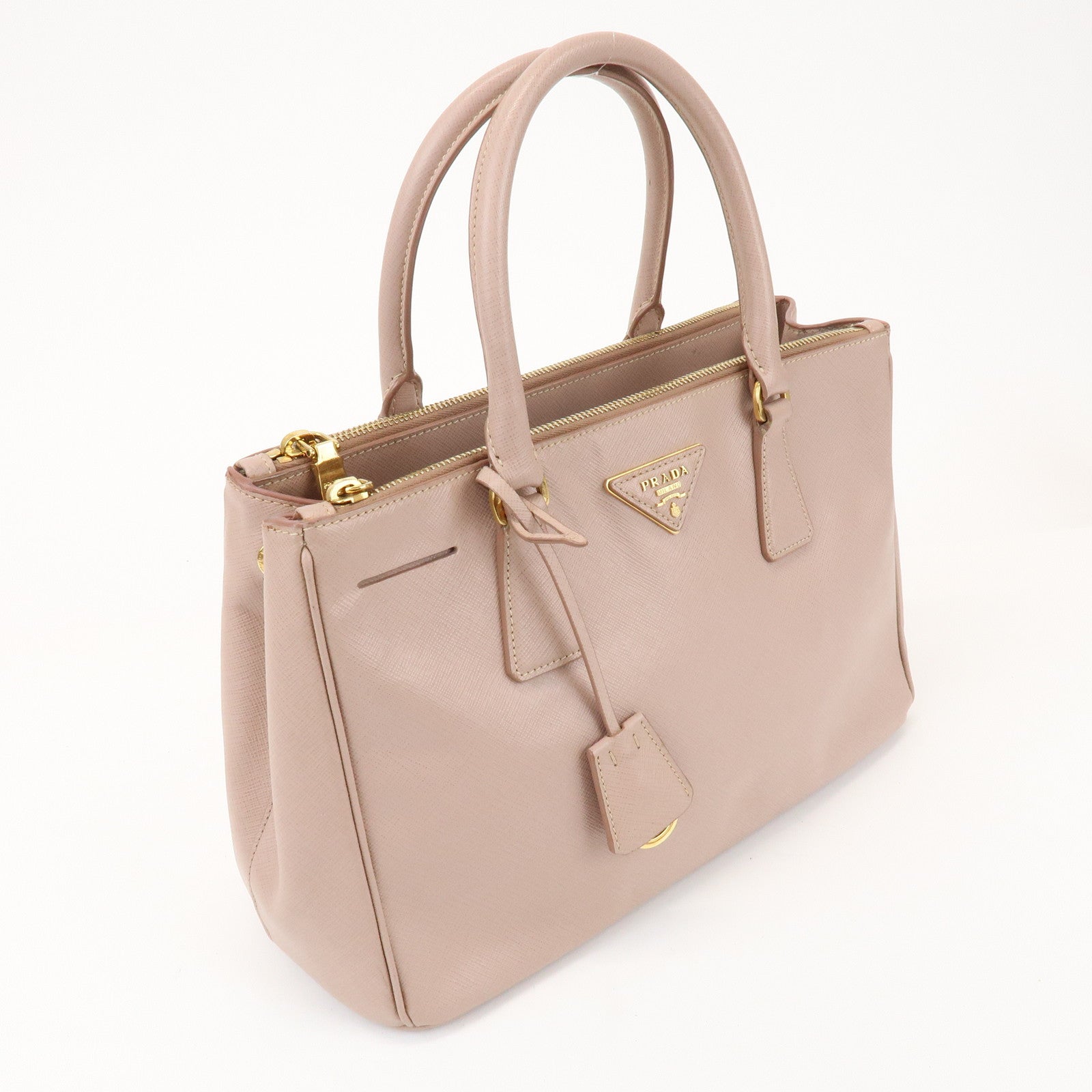 PRADA Traingle Logo Galleria 2Way Bag Hand Bag Pink Beige1BA863