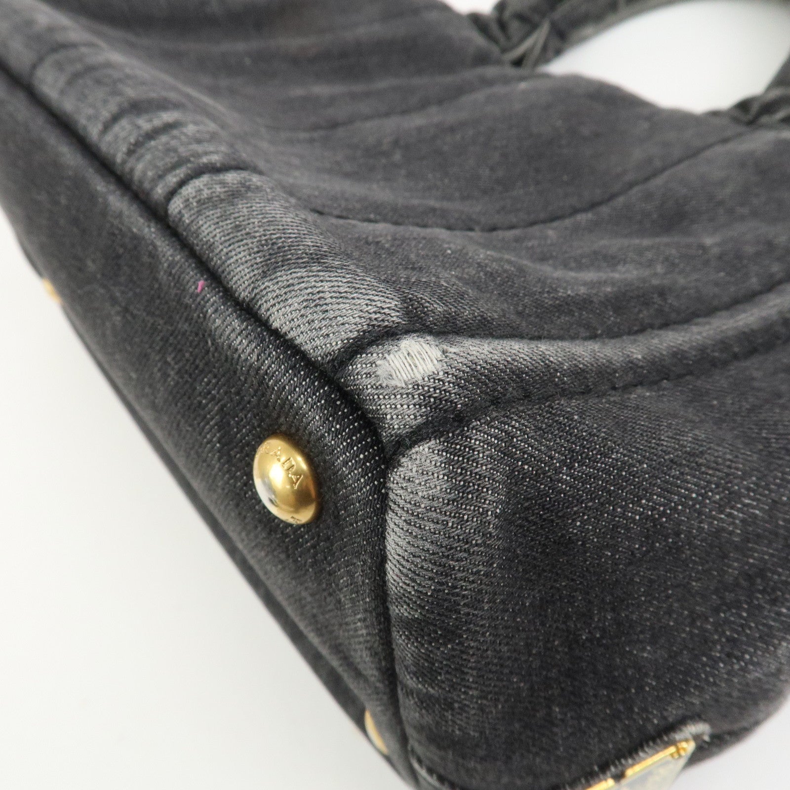 PRADA Canapa Mini Canvas Denim 2Way Shoulder Hand Bag Black B2439G