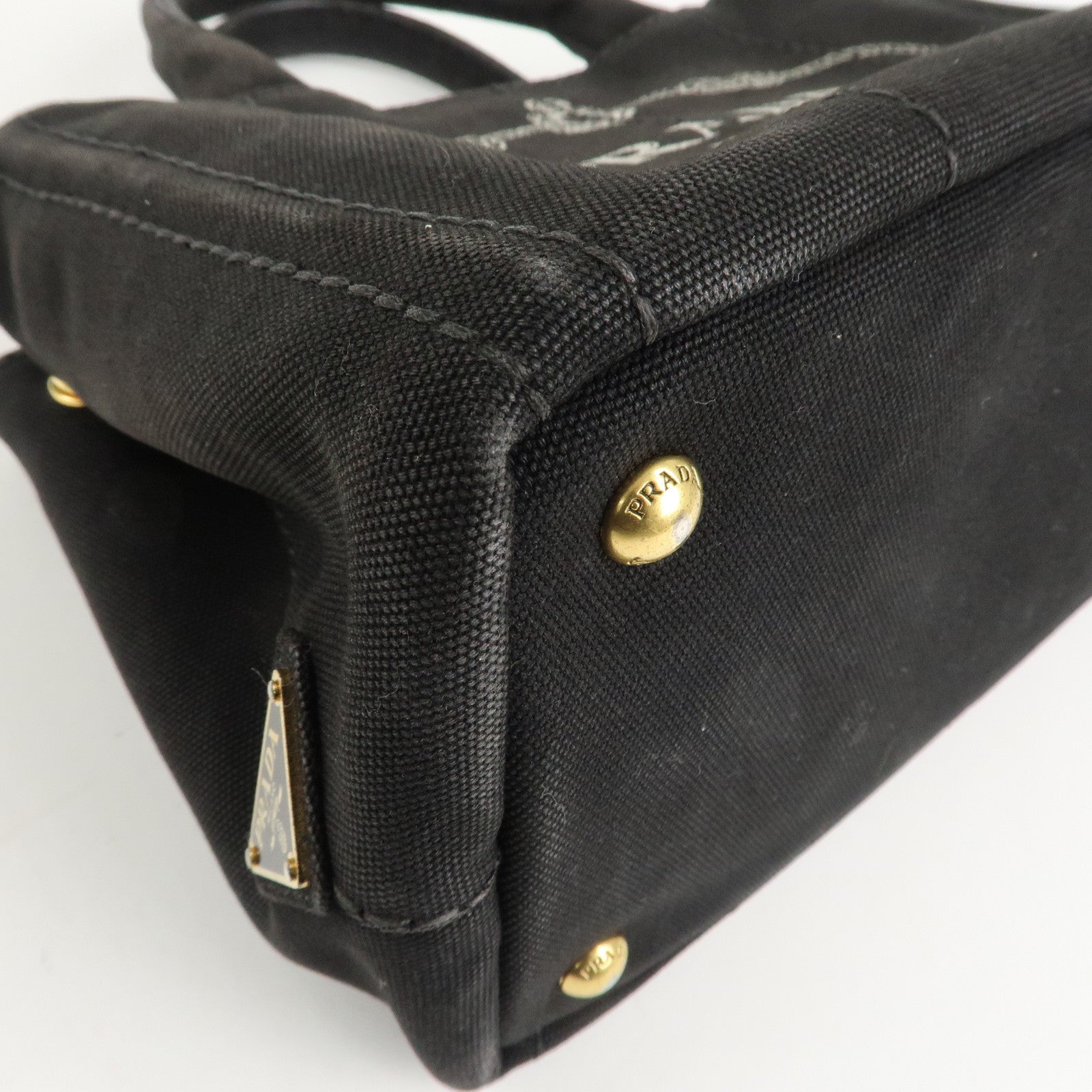 PRADA Canapa Mini Canvas 2Way Hand Bag Tote Bag Black 1BG439 Used