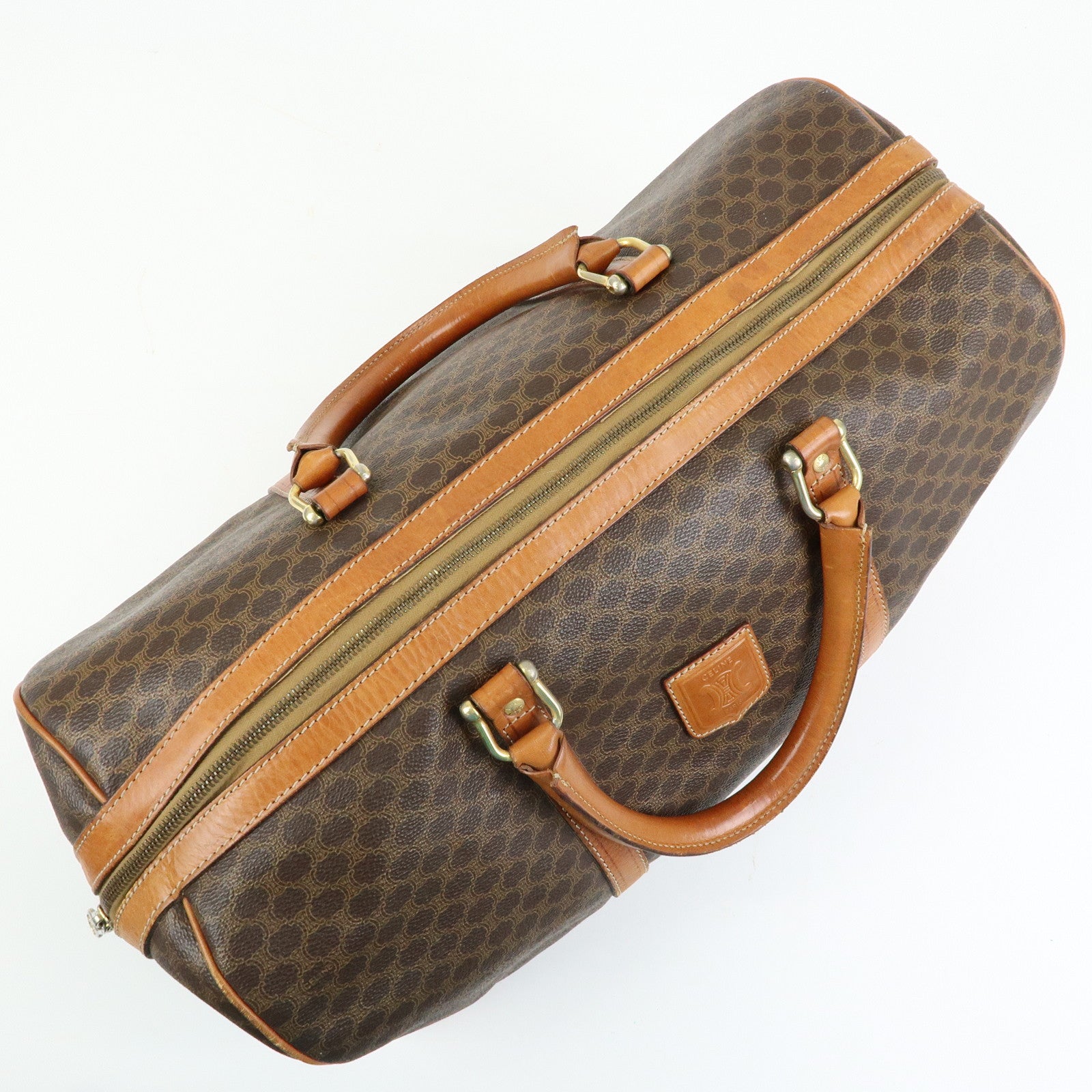 CELINE Macadam PVC Leather Boston Bag Hand Bag Brown