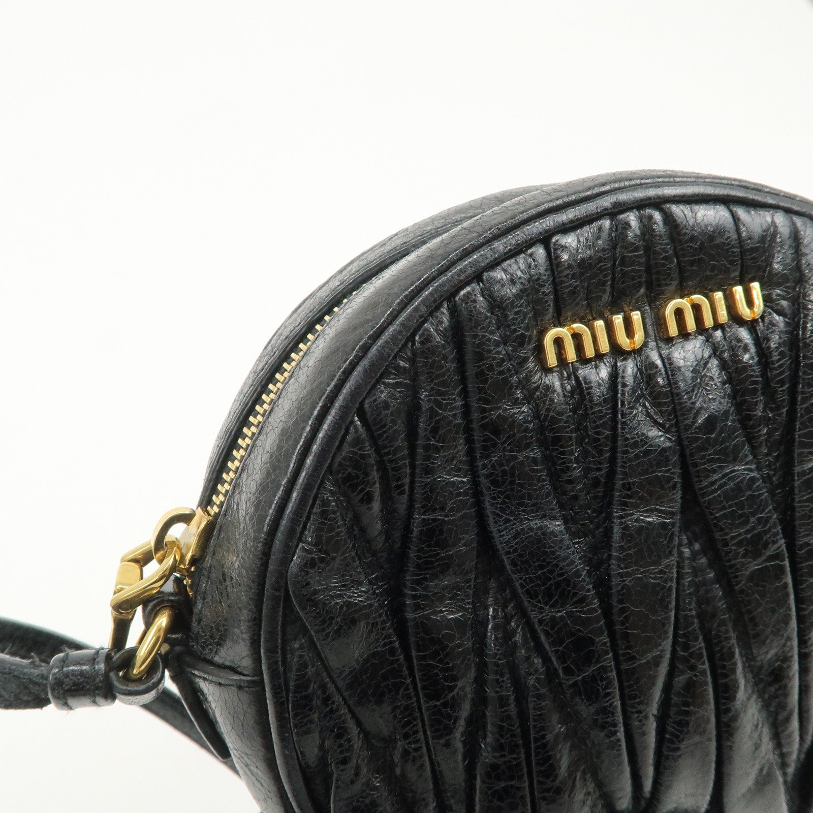 MIU MIU Logo Matelasse Leather Hand Bag Mini Bag Black