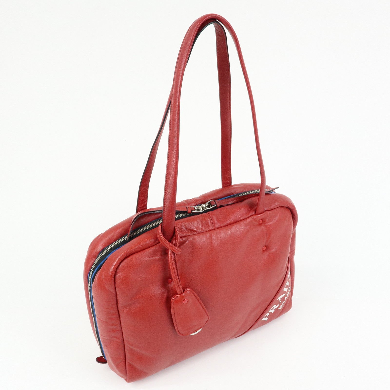 PRADA Nappa Leather Shoulder Bag Hand Bag Boston Bag Red 1BB052