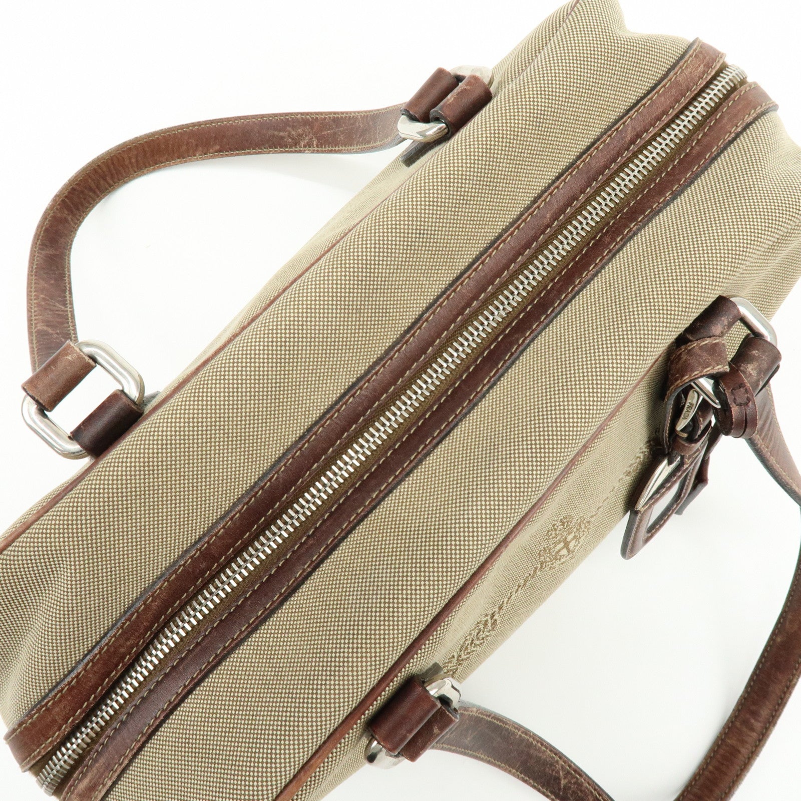 PRADA Leather Logo Jacquard Tote Bag Hand Bag Beige Brown