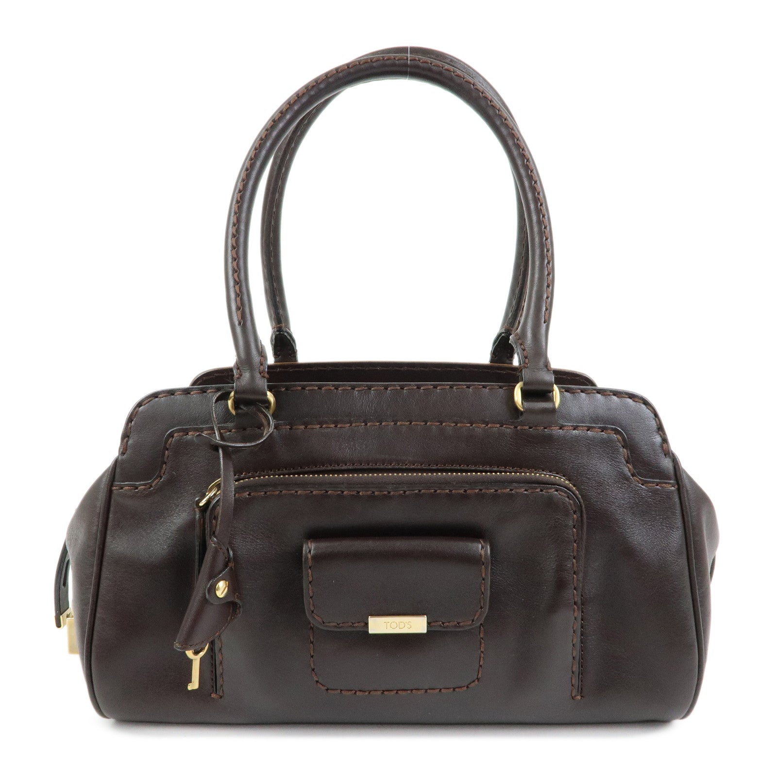 TOD'S Logo Leather Shoulder Bag Hand Bag Brown