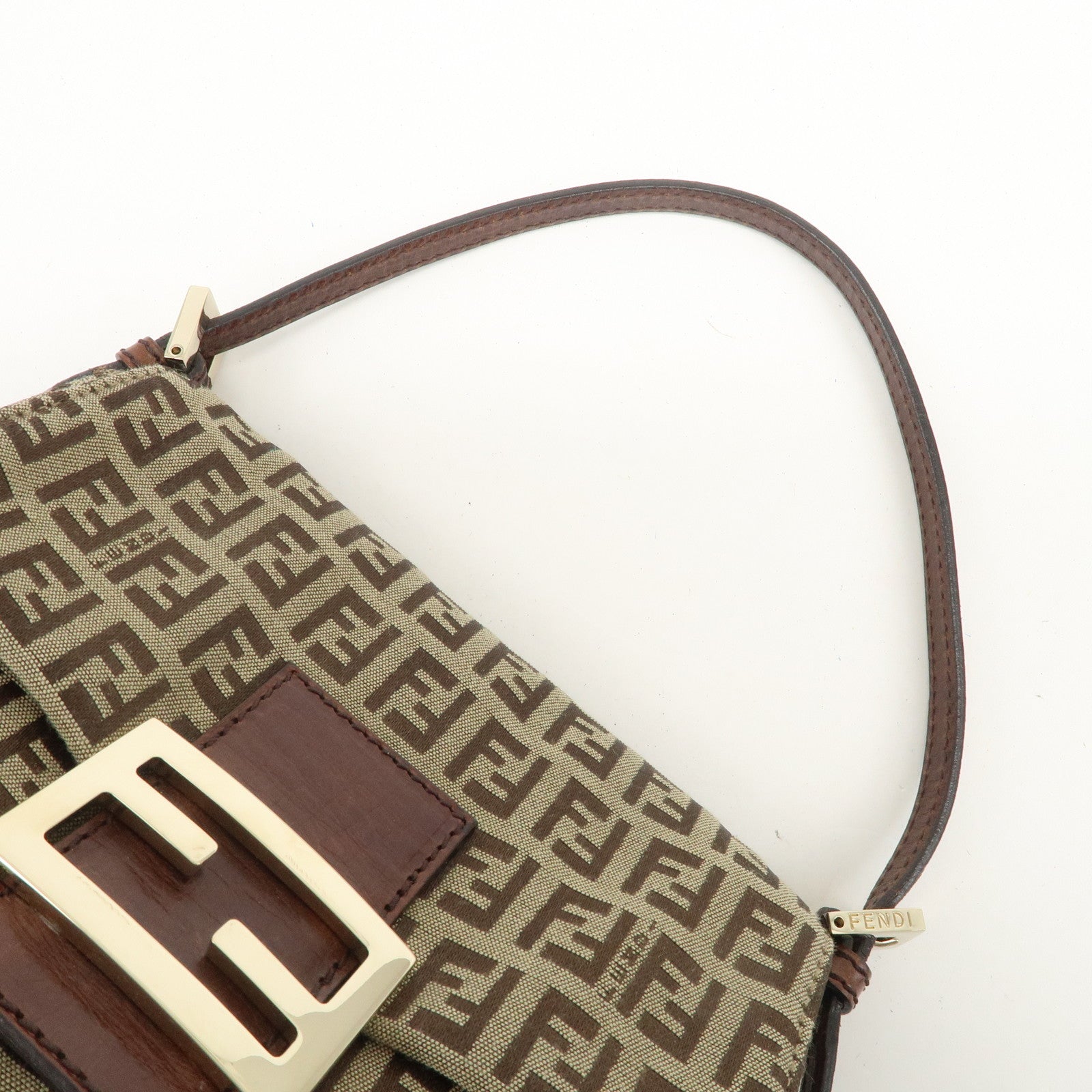 FENDI Mamma Baguette Zucchino Canvas Shoulder Bag Beige 8BR180