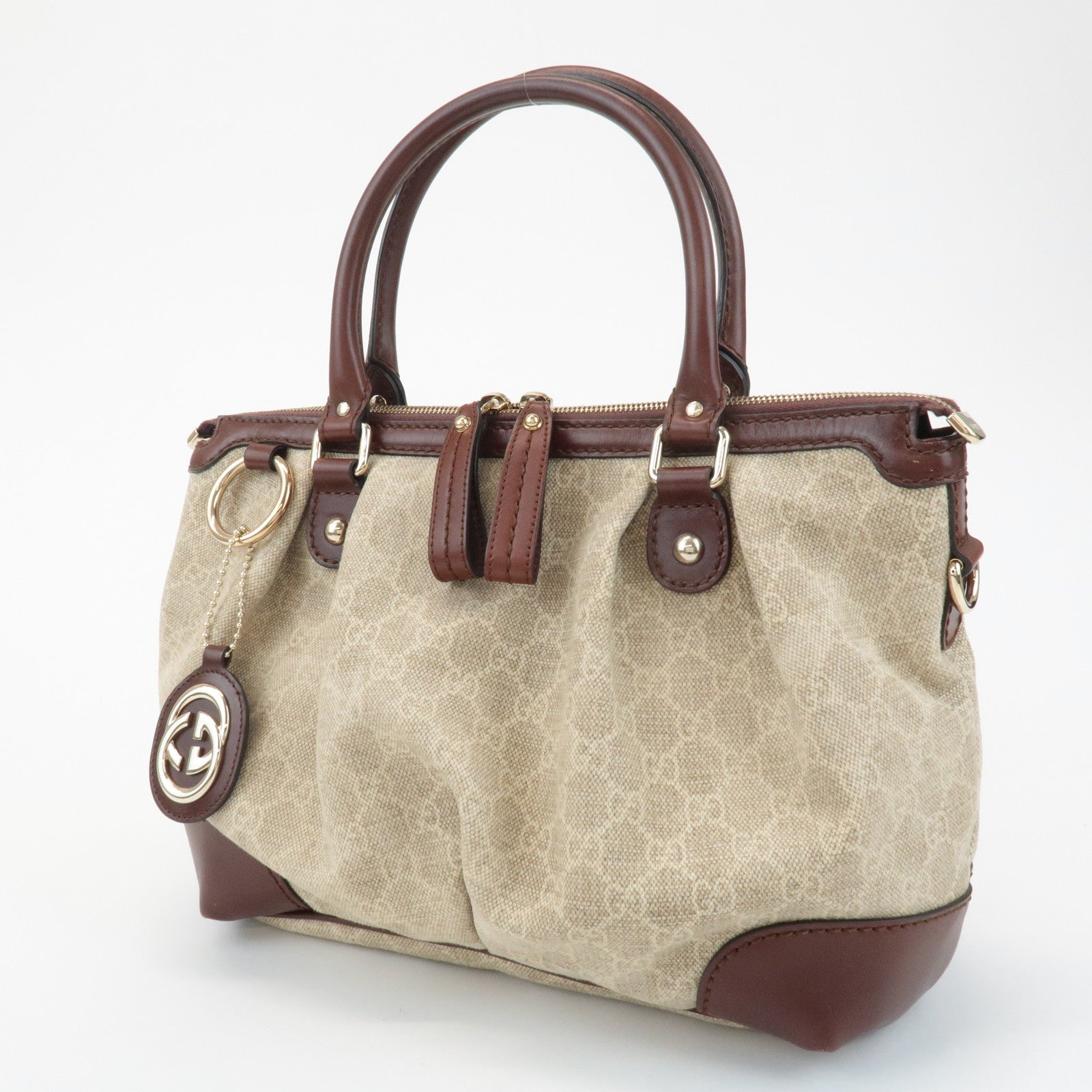 GUCCI Sukey GG Canvas Leather 2Way Bag Hand Bag Beige Brown 247902 Used