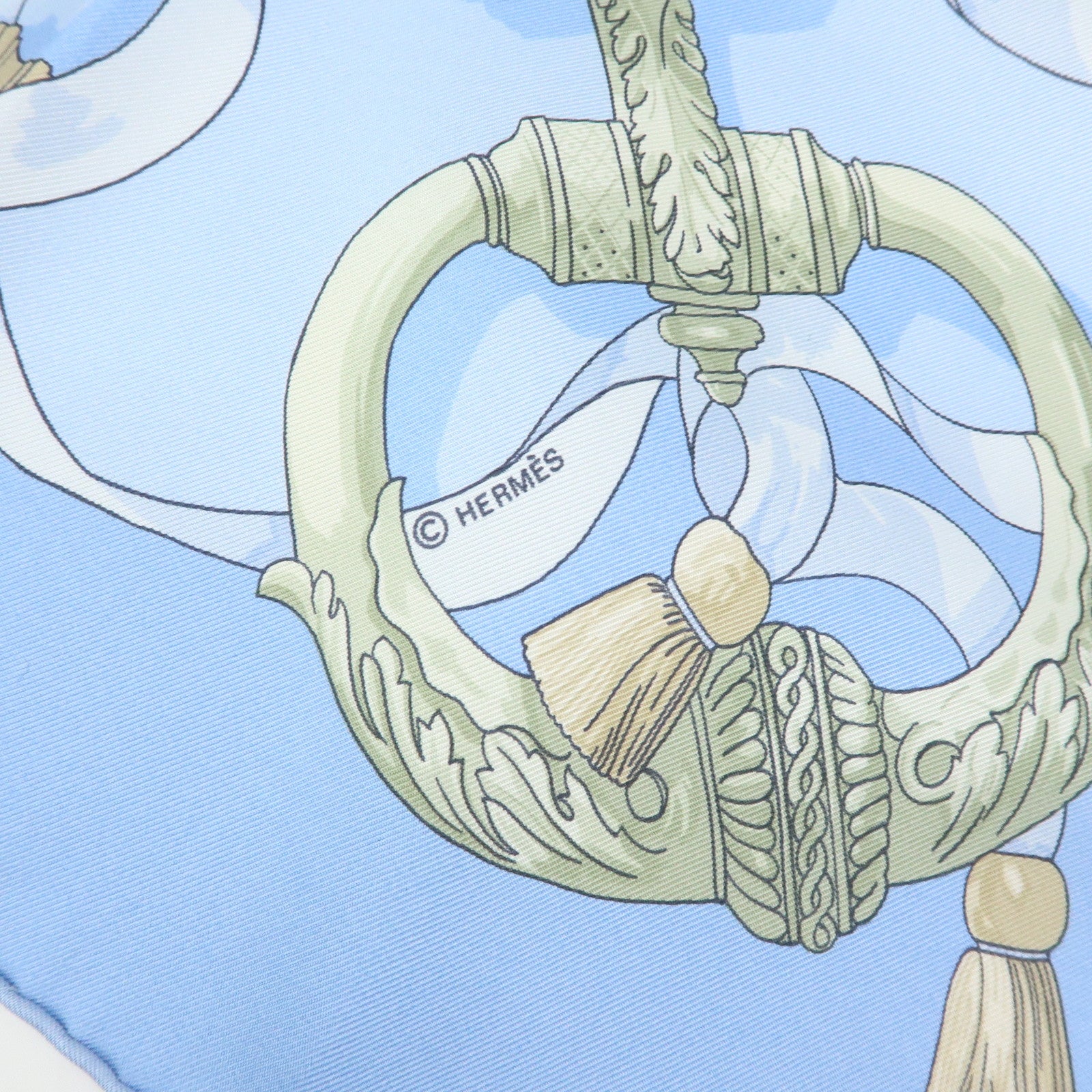 HERMES Carre 90 Silk 100% Scarf Ferronnerie Light Blue