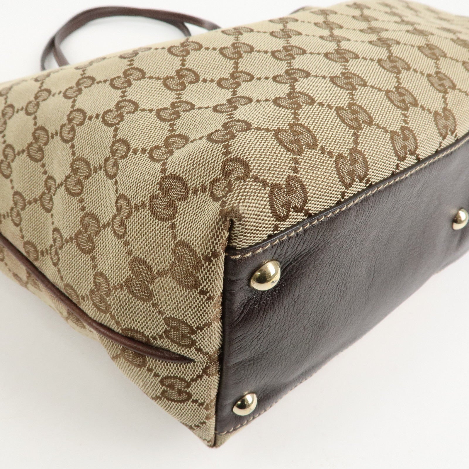 GUCCI Abbey Interlocking G GG Canvas Leather Tote Bag Brown 169945 Used